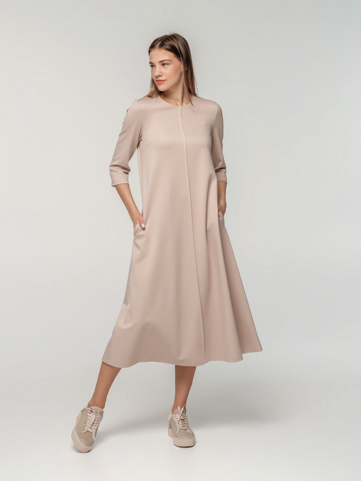 Beige long dress with 3/4 sleeves