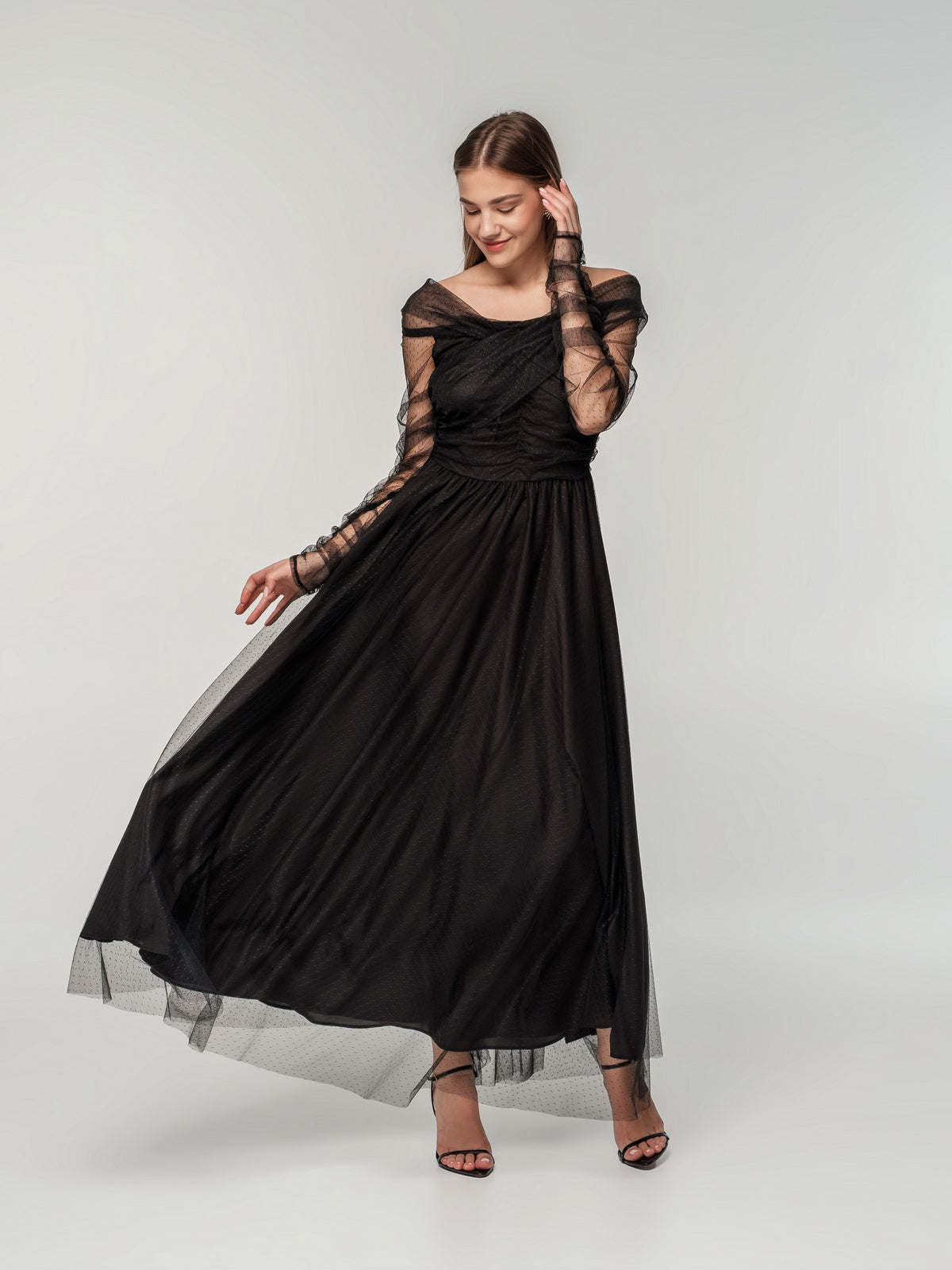 Black formal tulle dress