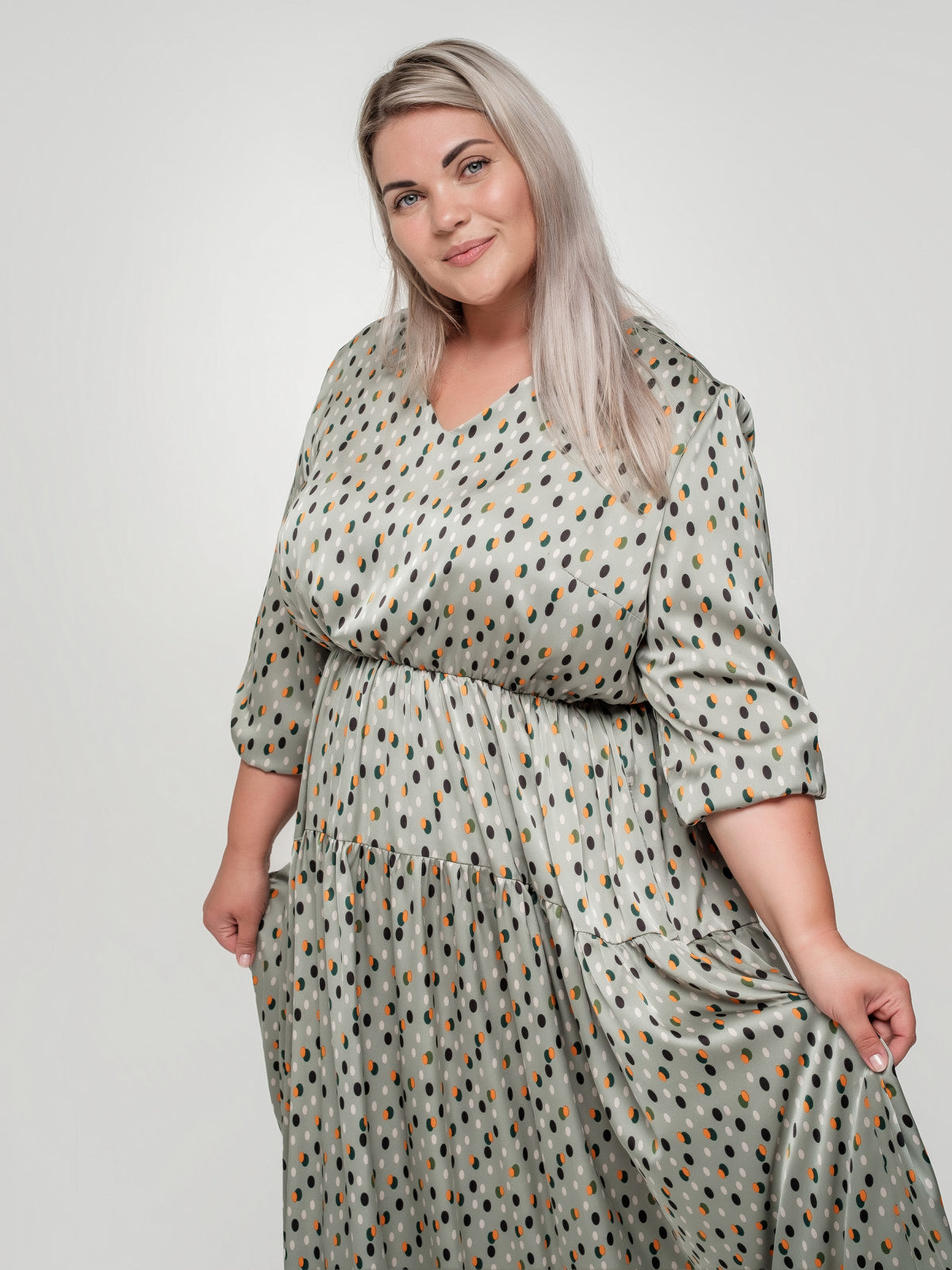 Chic Polka Dot Maxi Dress – Light Sage Green