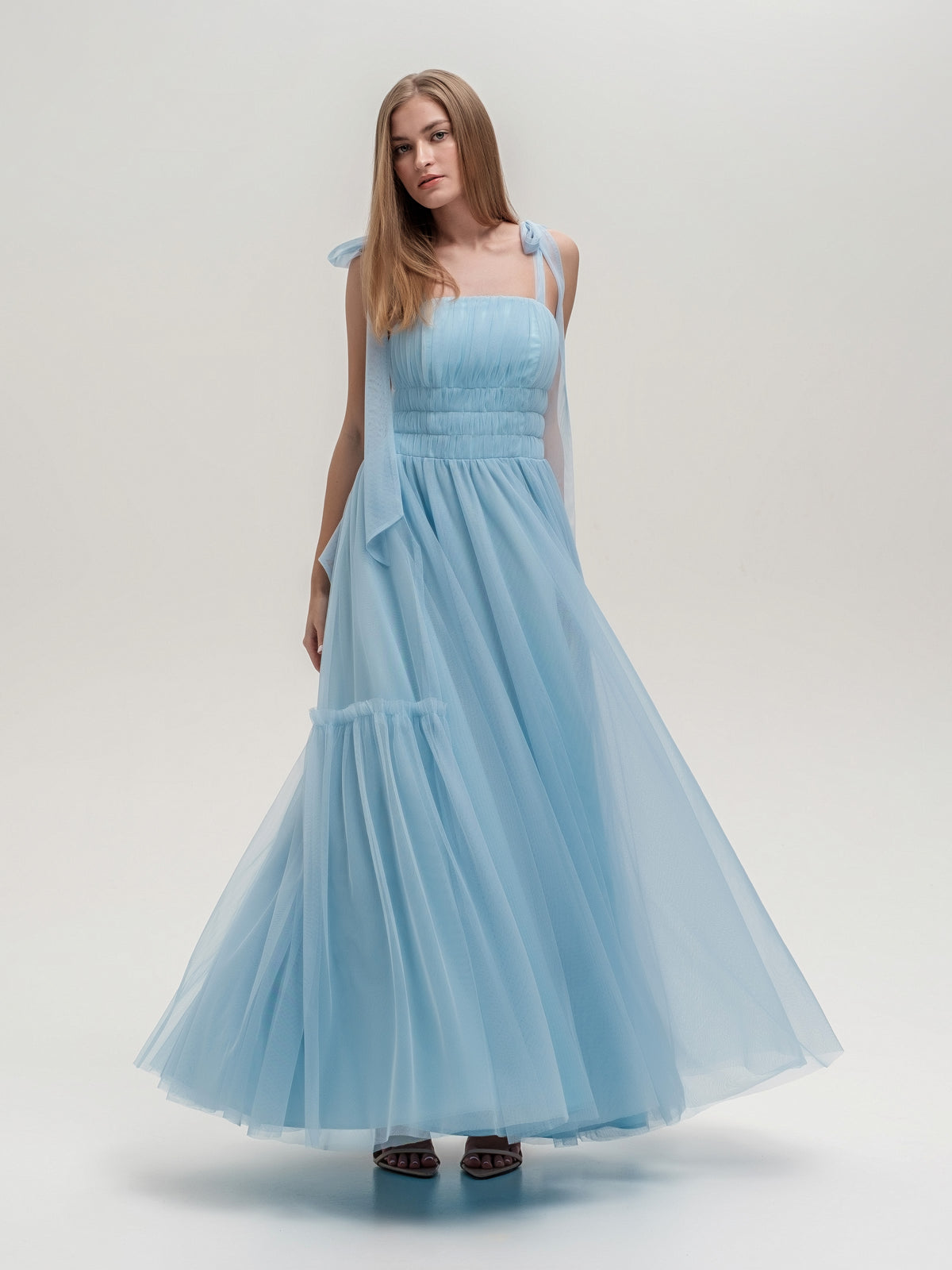 Luxurious Sky-Blue Tulle Corset Dress