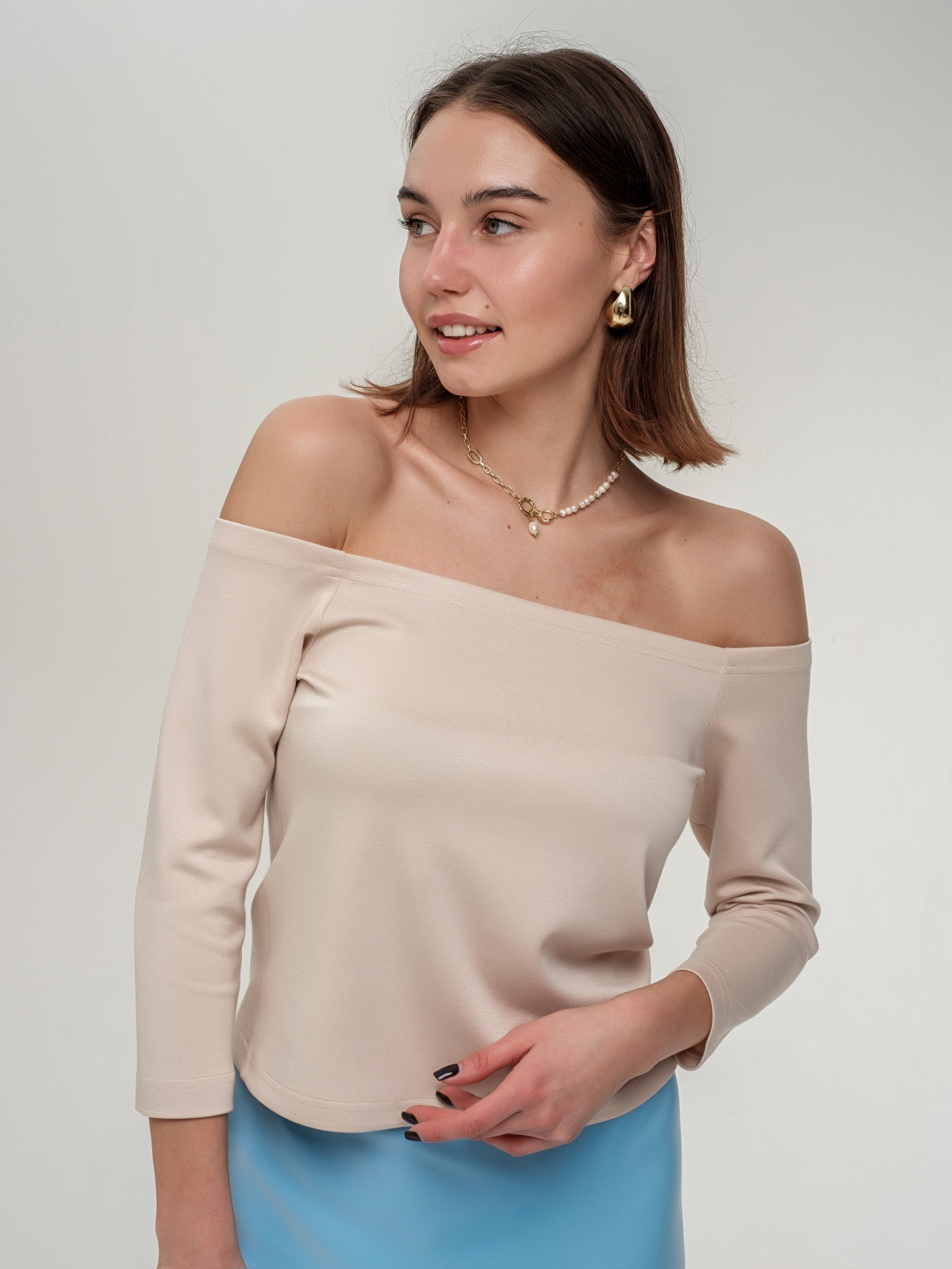 Off-shoulder top with 3/4 sleeves