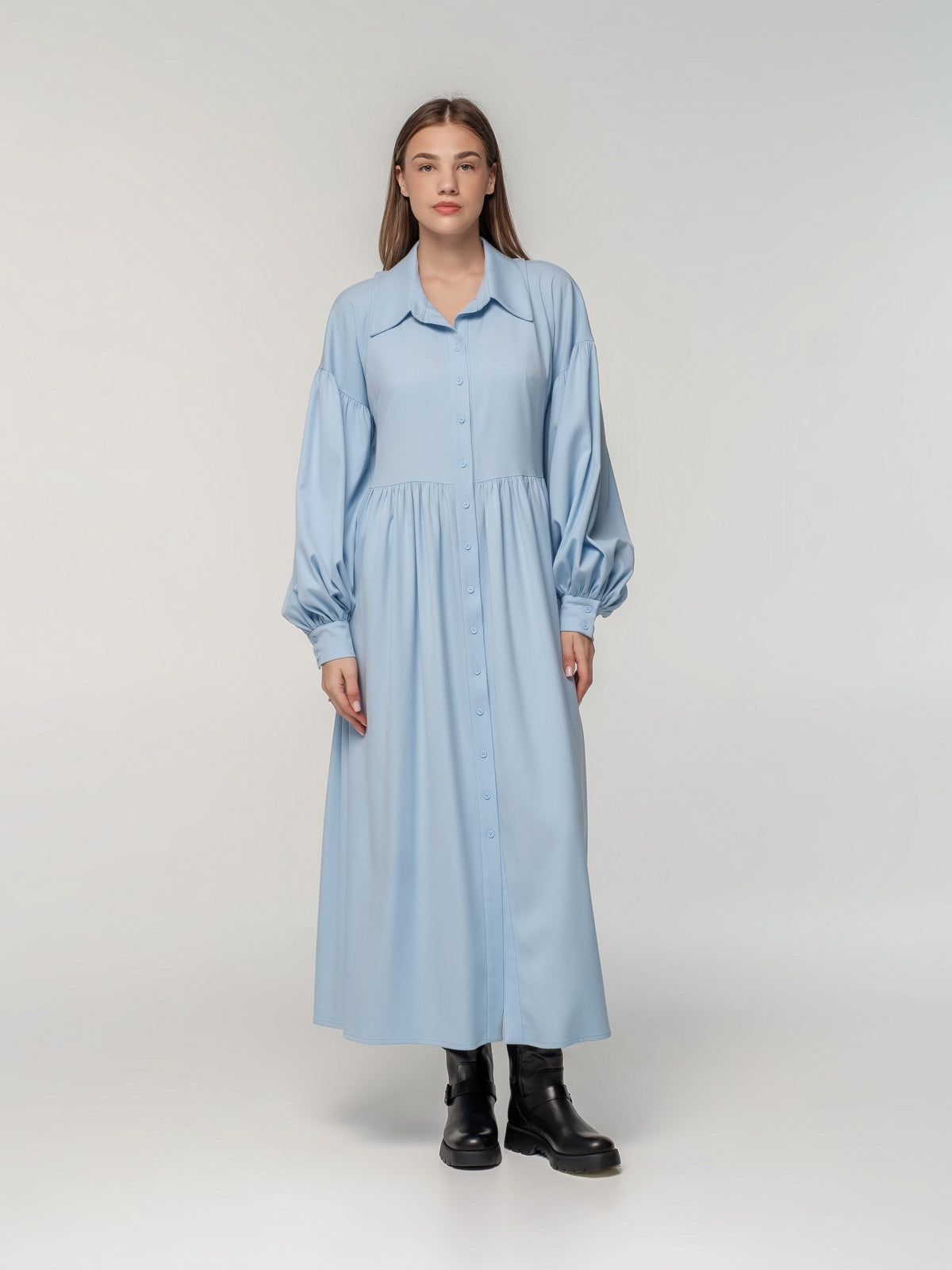 Baby blue Shirt-Dress with long sleeves