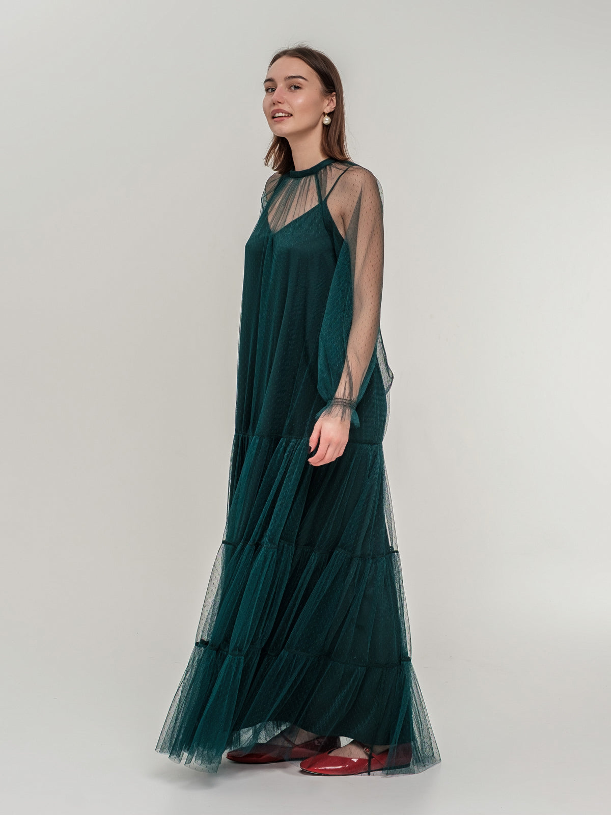 A delicate tulle long dress