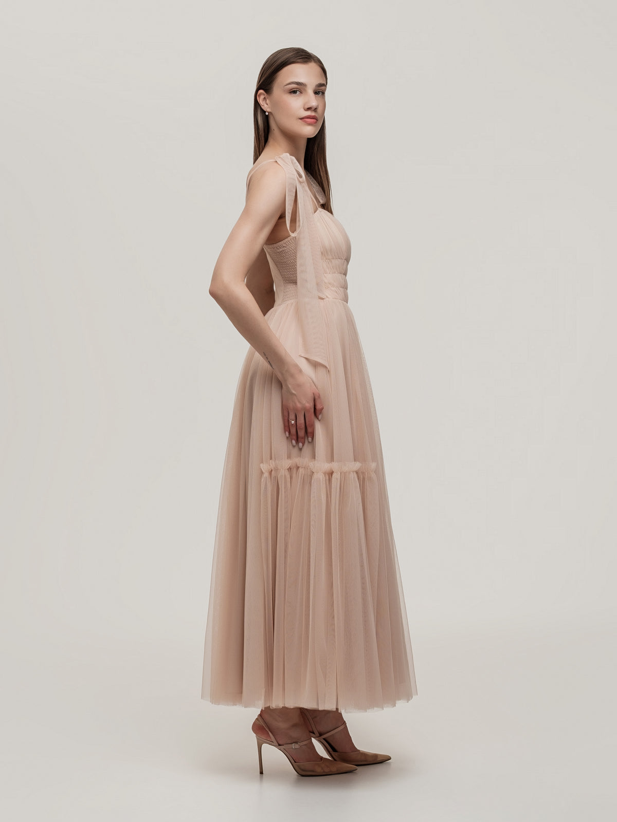 Luxurious Beige Tulle Corset Dress