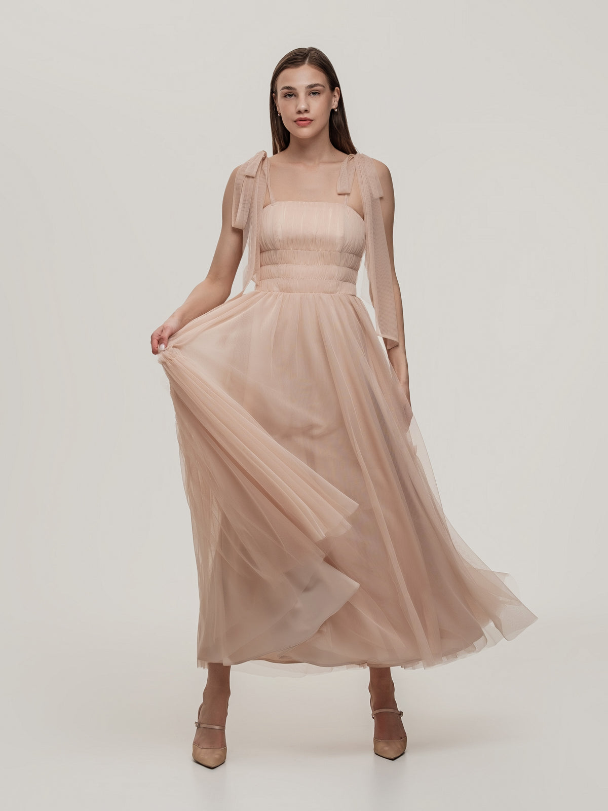 Luxurious Beige Tulle Corset Dress