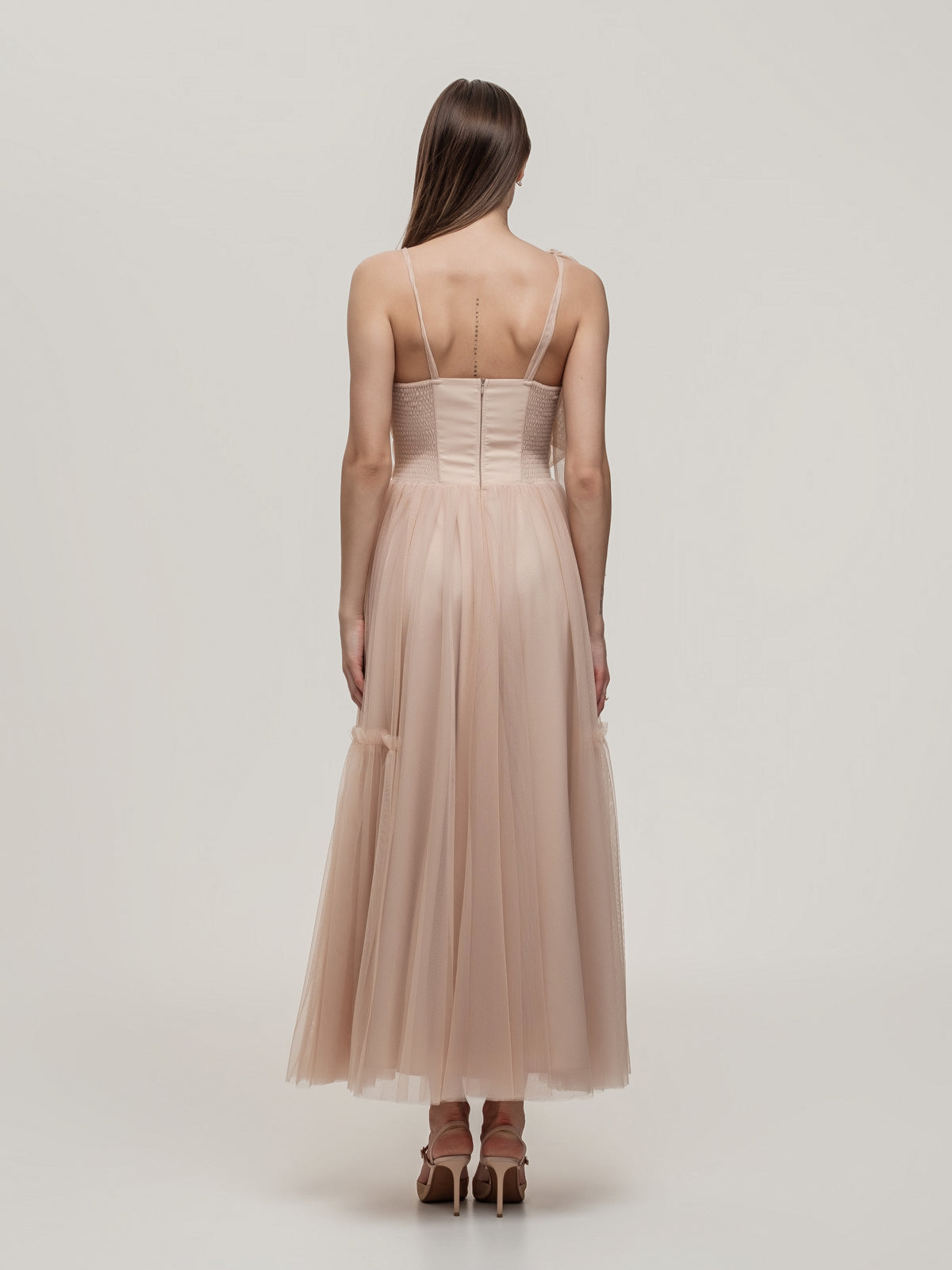 Luxurious Beige Tulle Corset Dress