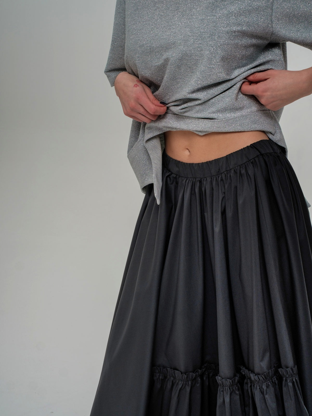 Black long skirt with decorative frill