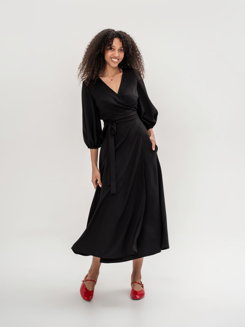 Black midi wrap dress