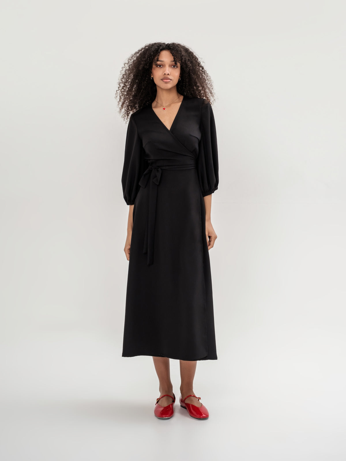 Black midi wrap dress