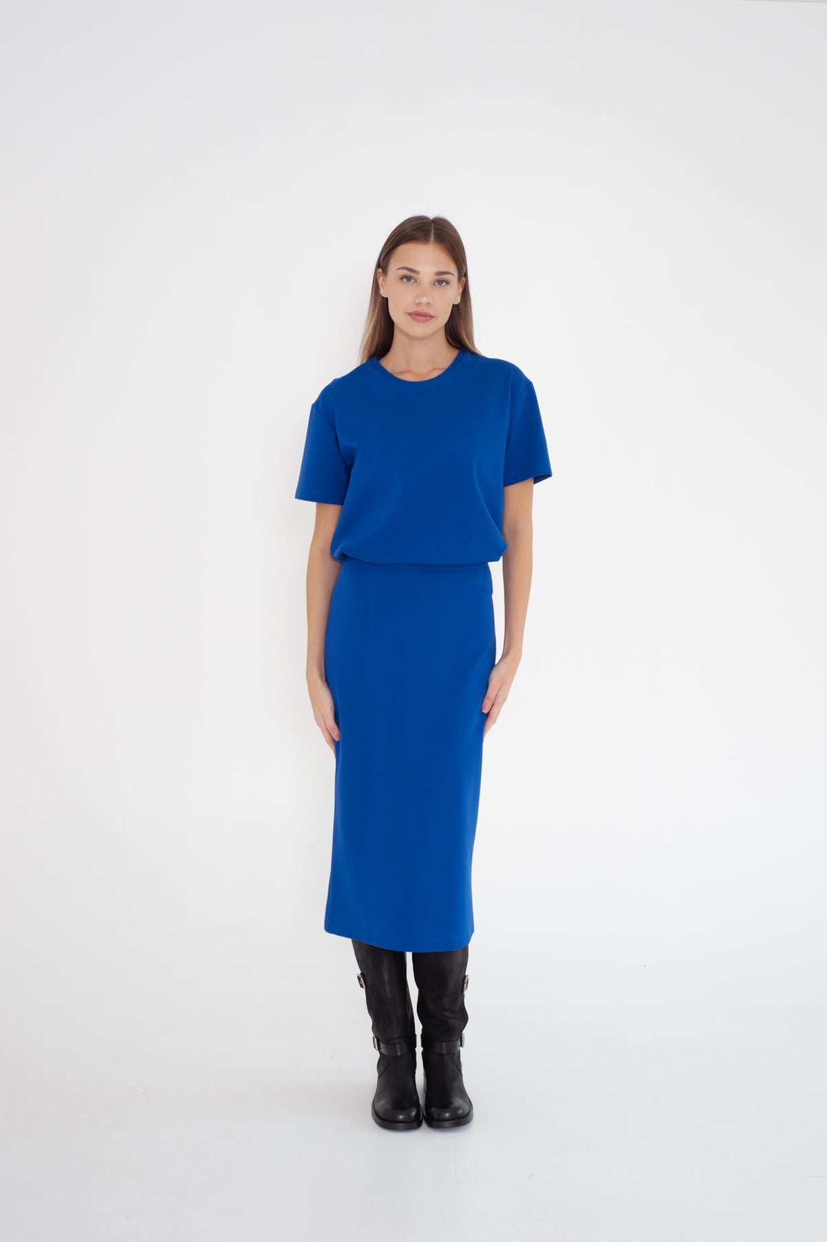 Bright blue midi skirt