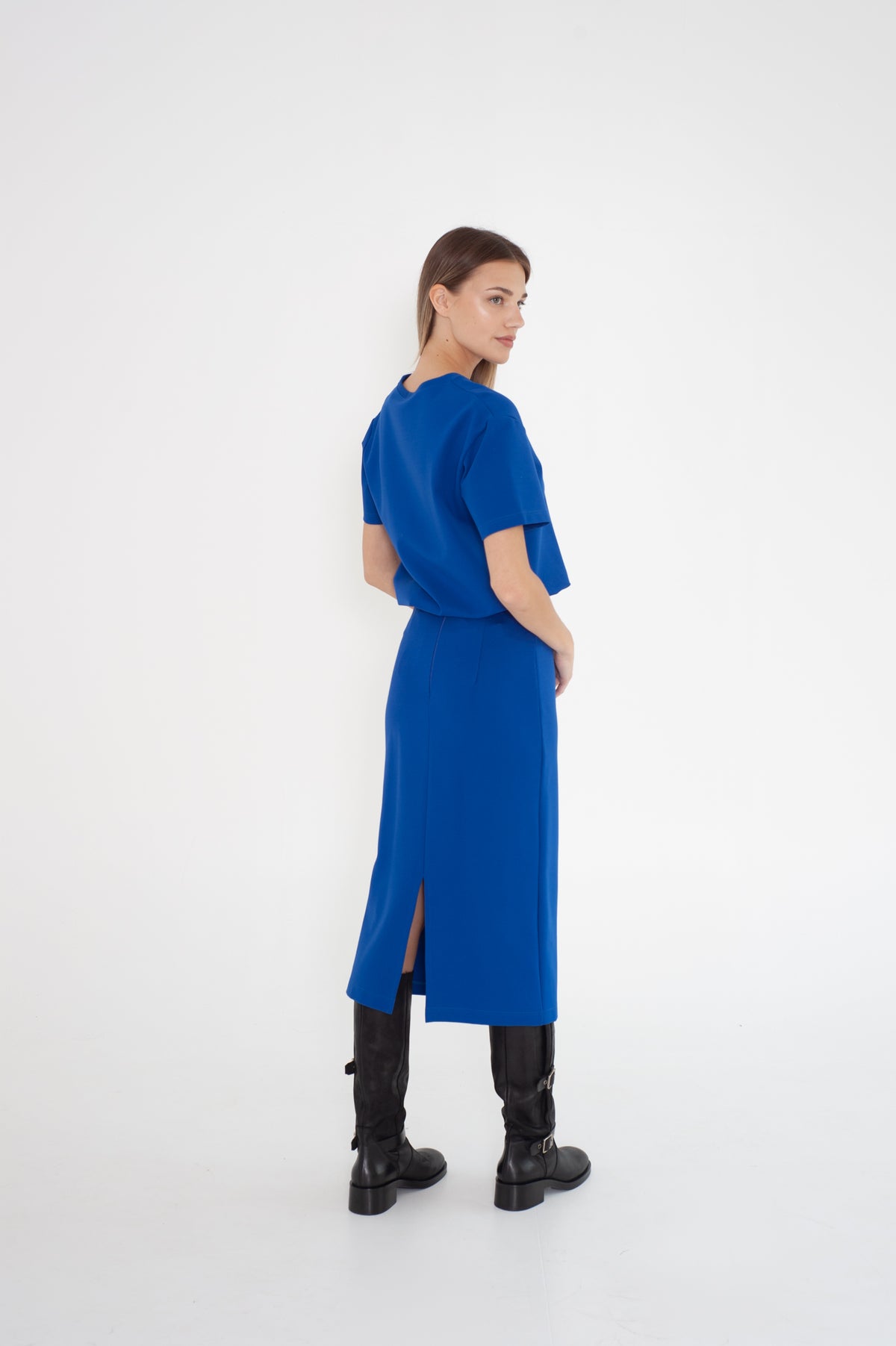 Bright blue midi skirt