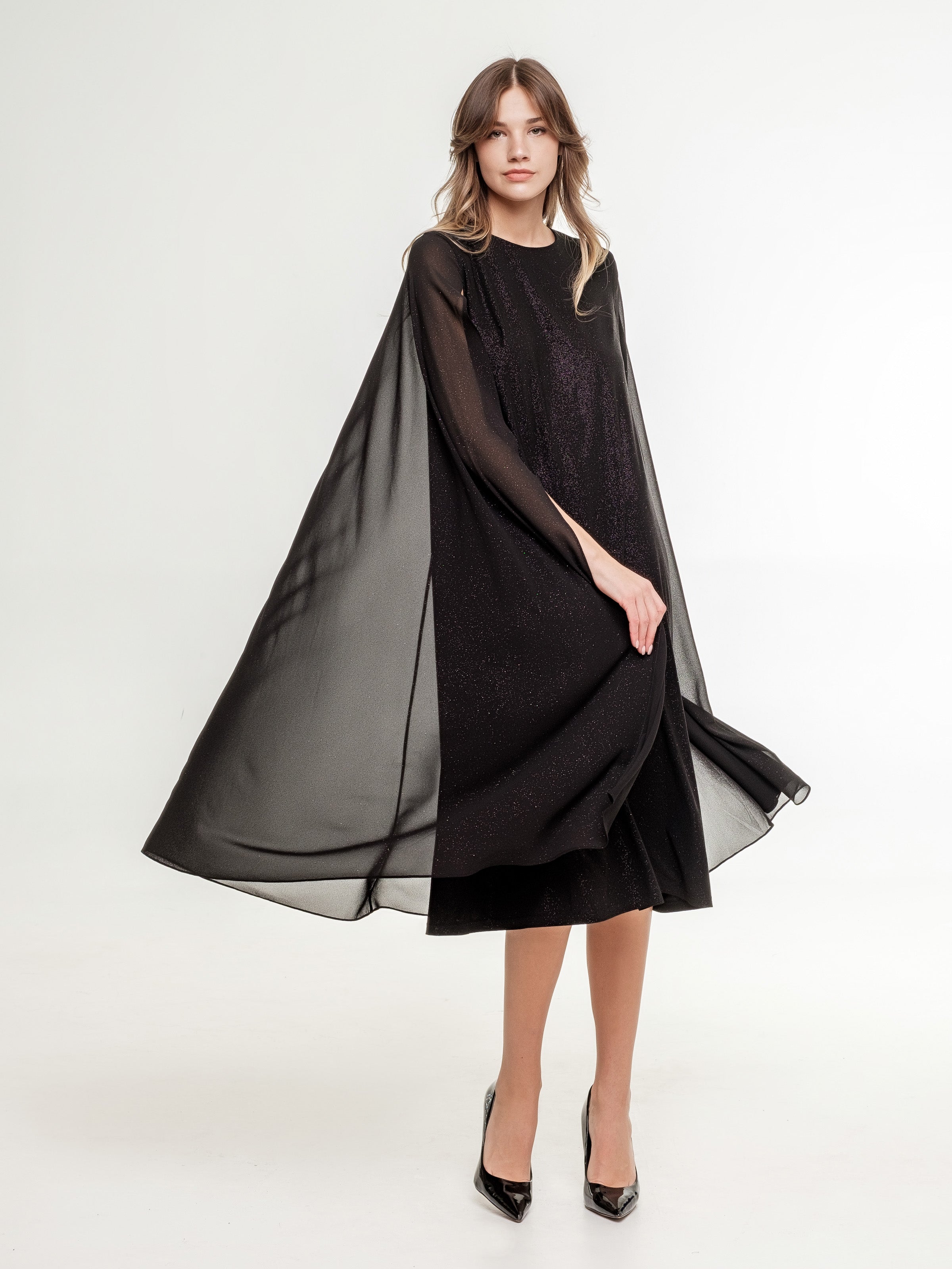 Black cape sale midi dress