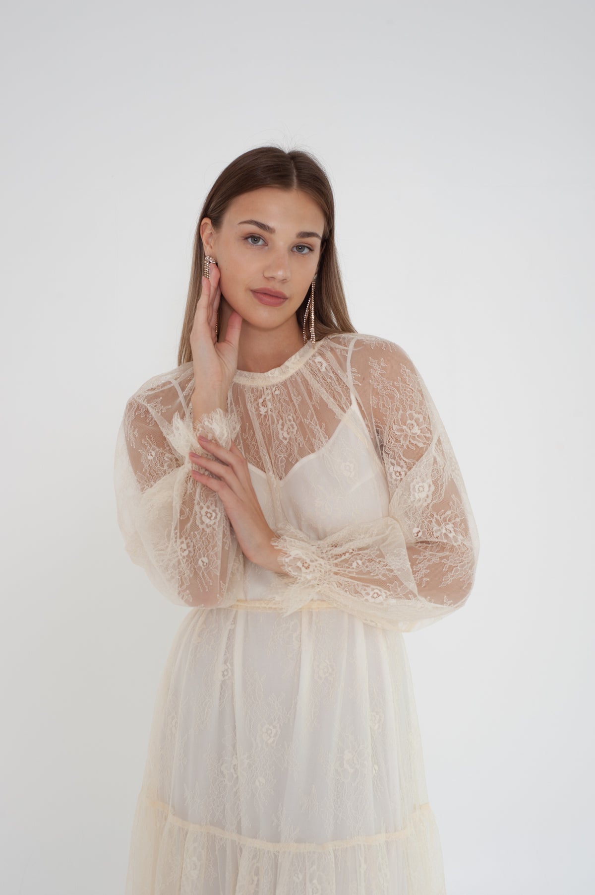 Cream white maxi lace dress