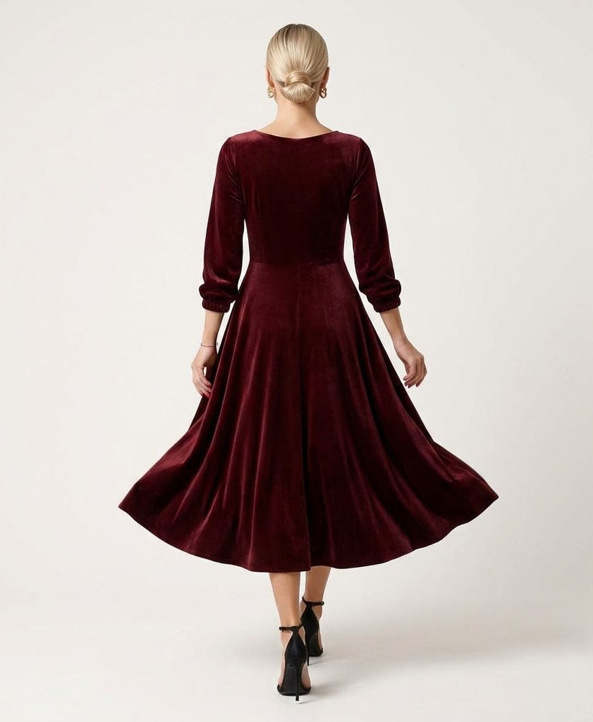 Dark Red Velvet Midi Dress