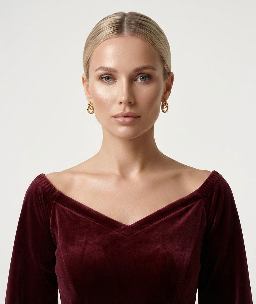 Dark Red Velvet Midi Dress