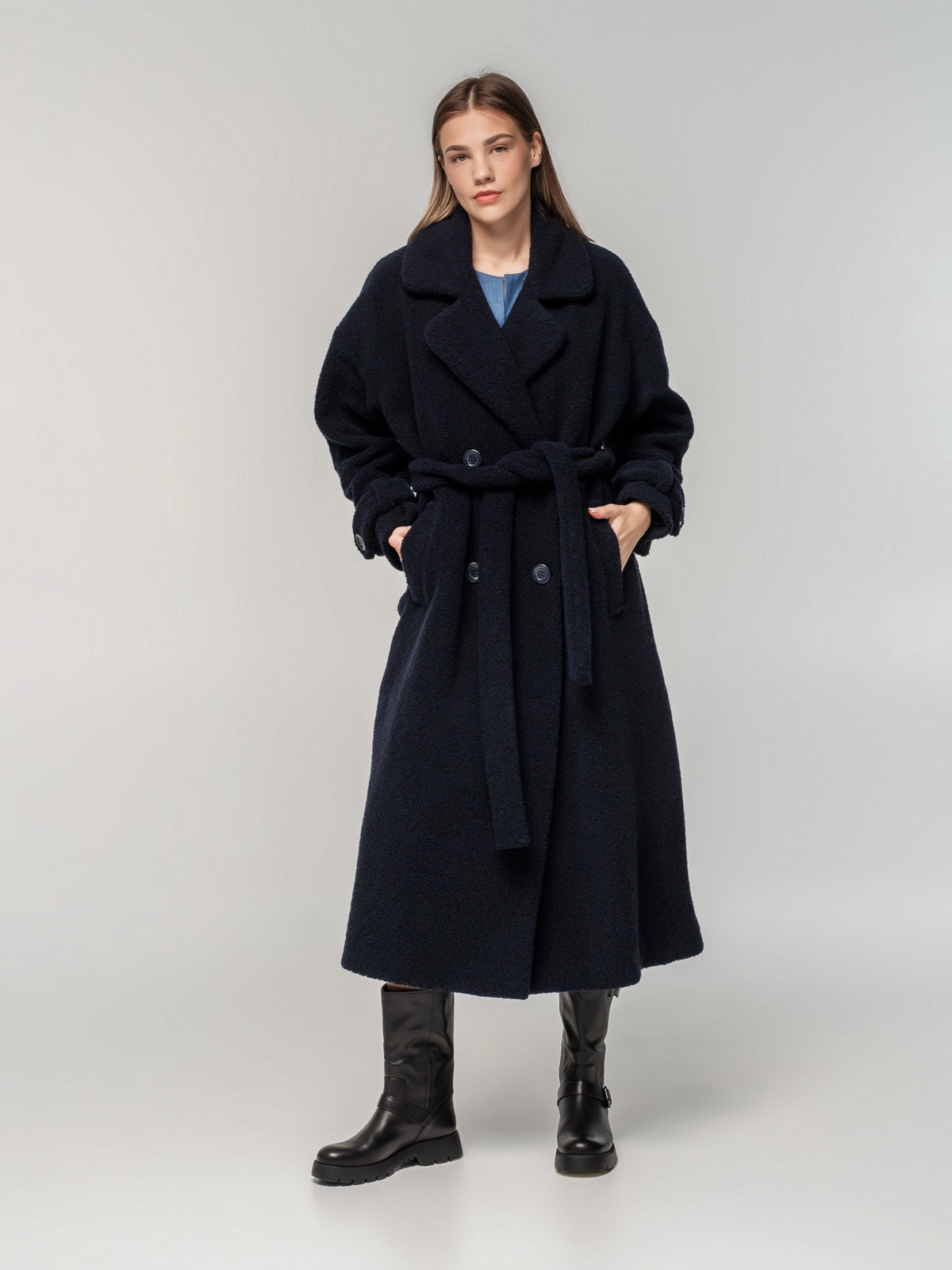 Dark blue wool long coat