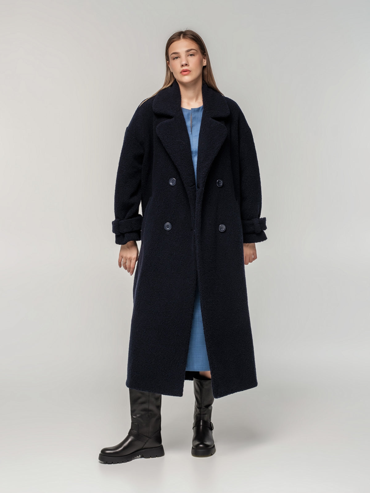 Dark blue wool long coat