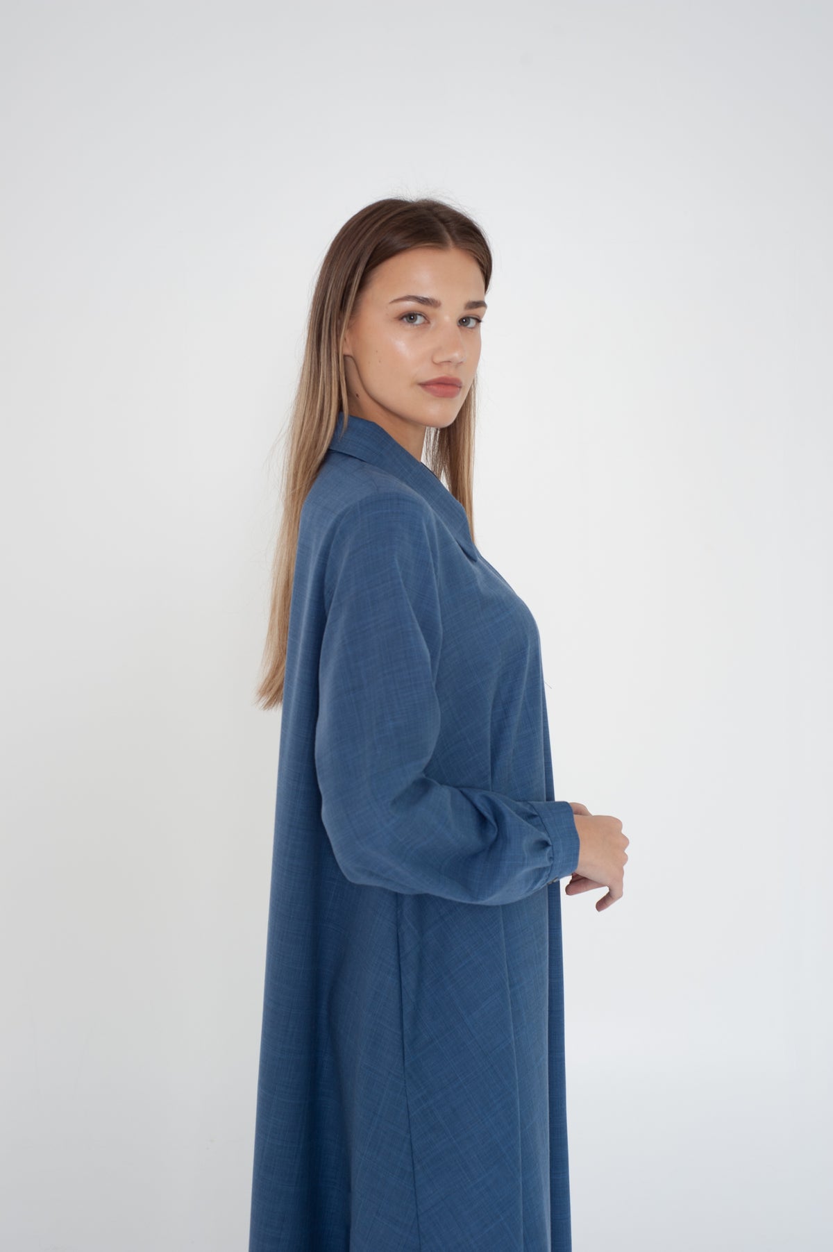 Blue long shirt dress