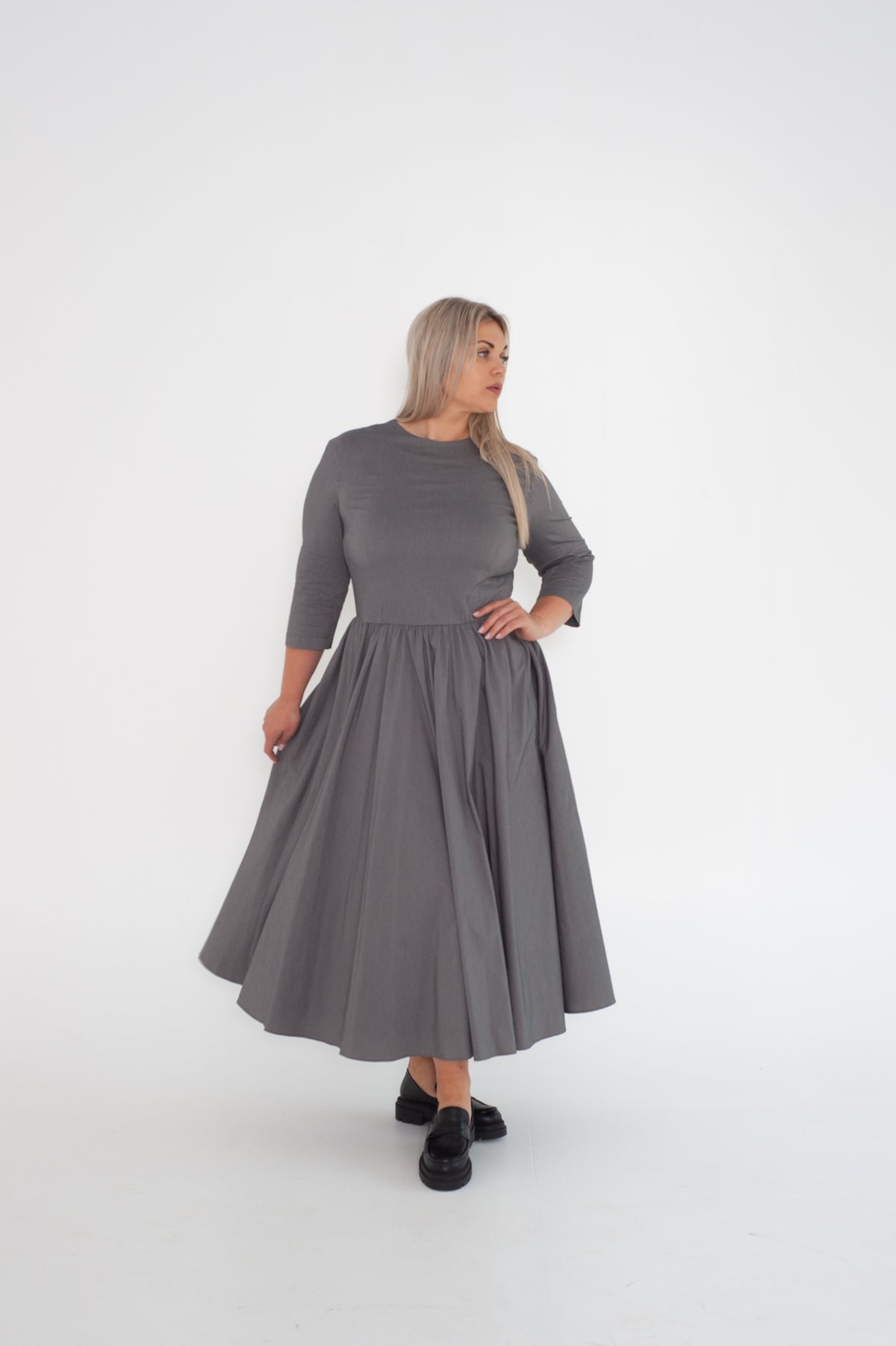 Classy midi deep grey formal dress