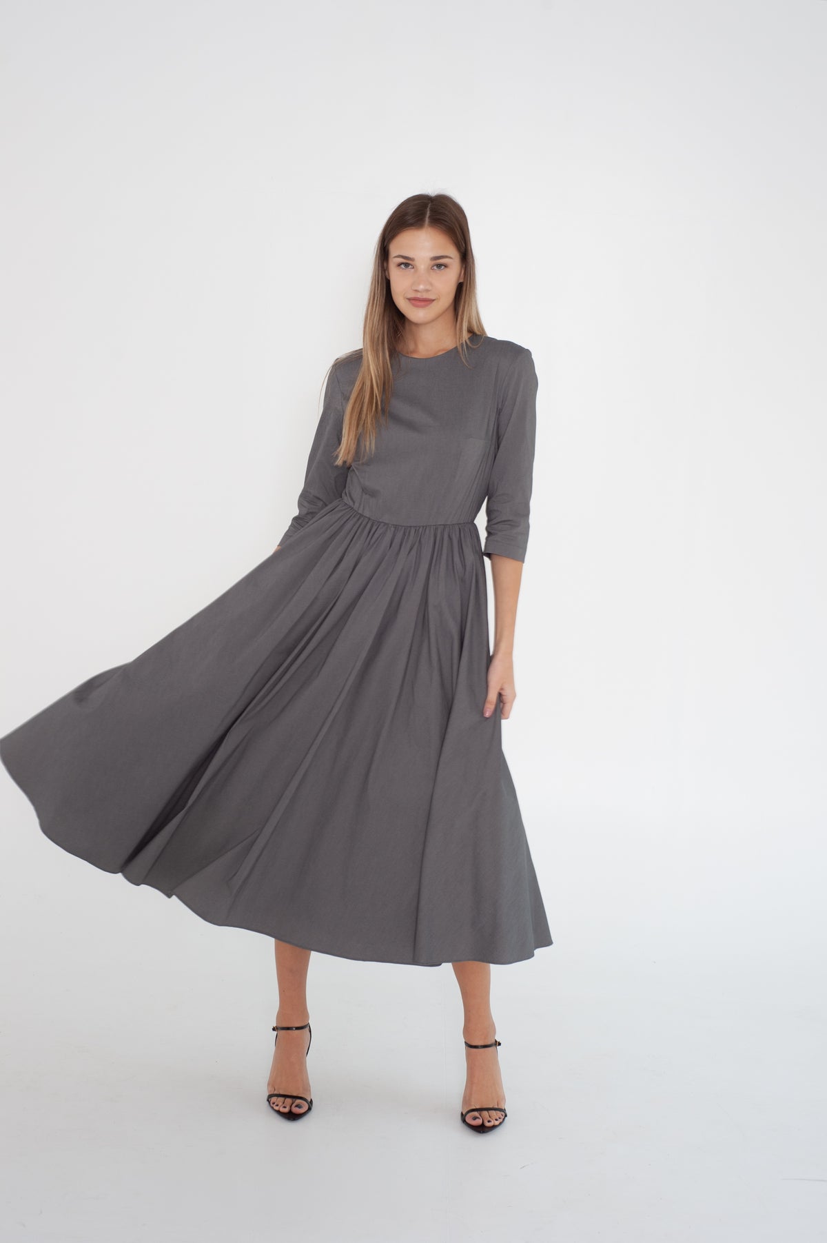Classy midi deep grey formal dress
