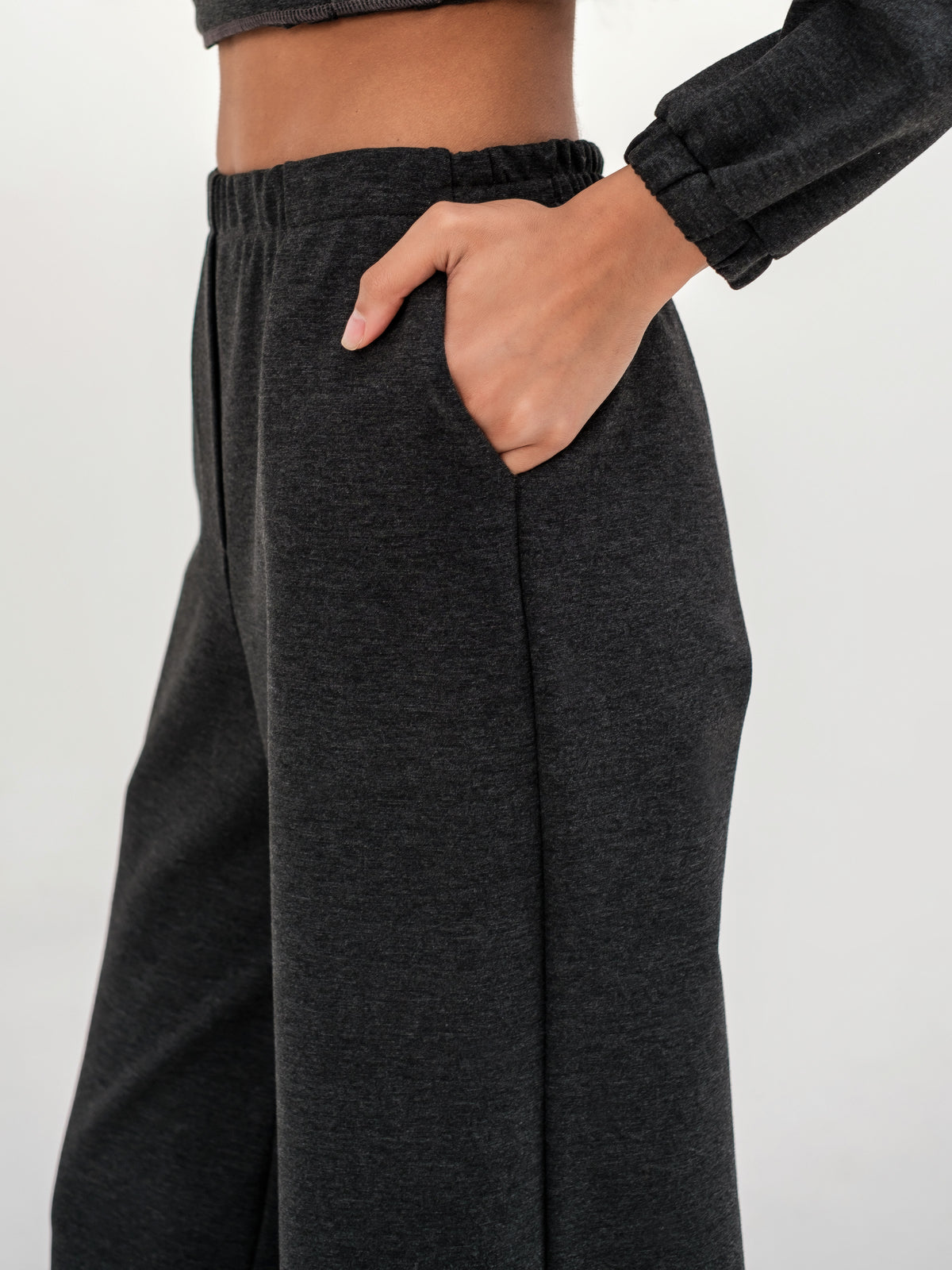 Wide leg trousers with elastic waist