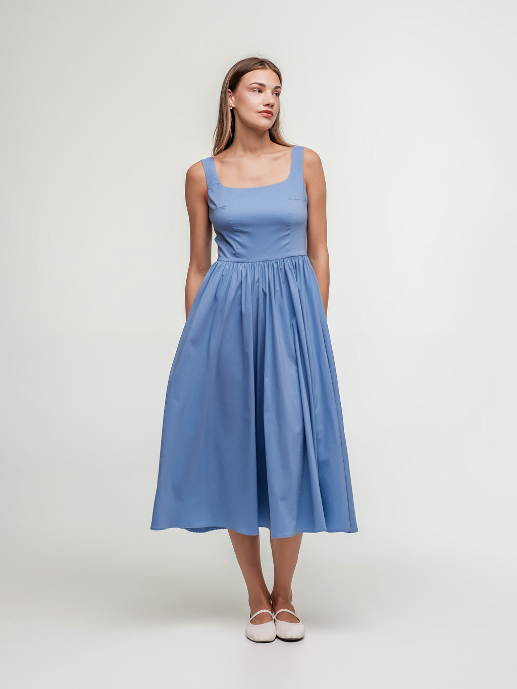 Light blue midi cotton sleeveless dress – Black Swan