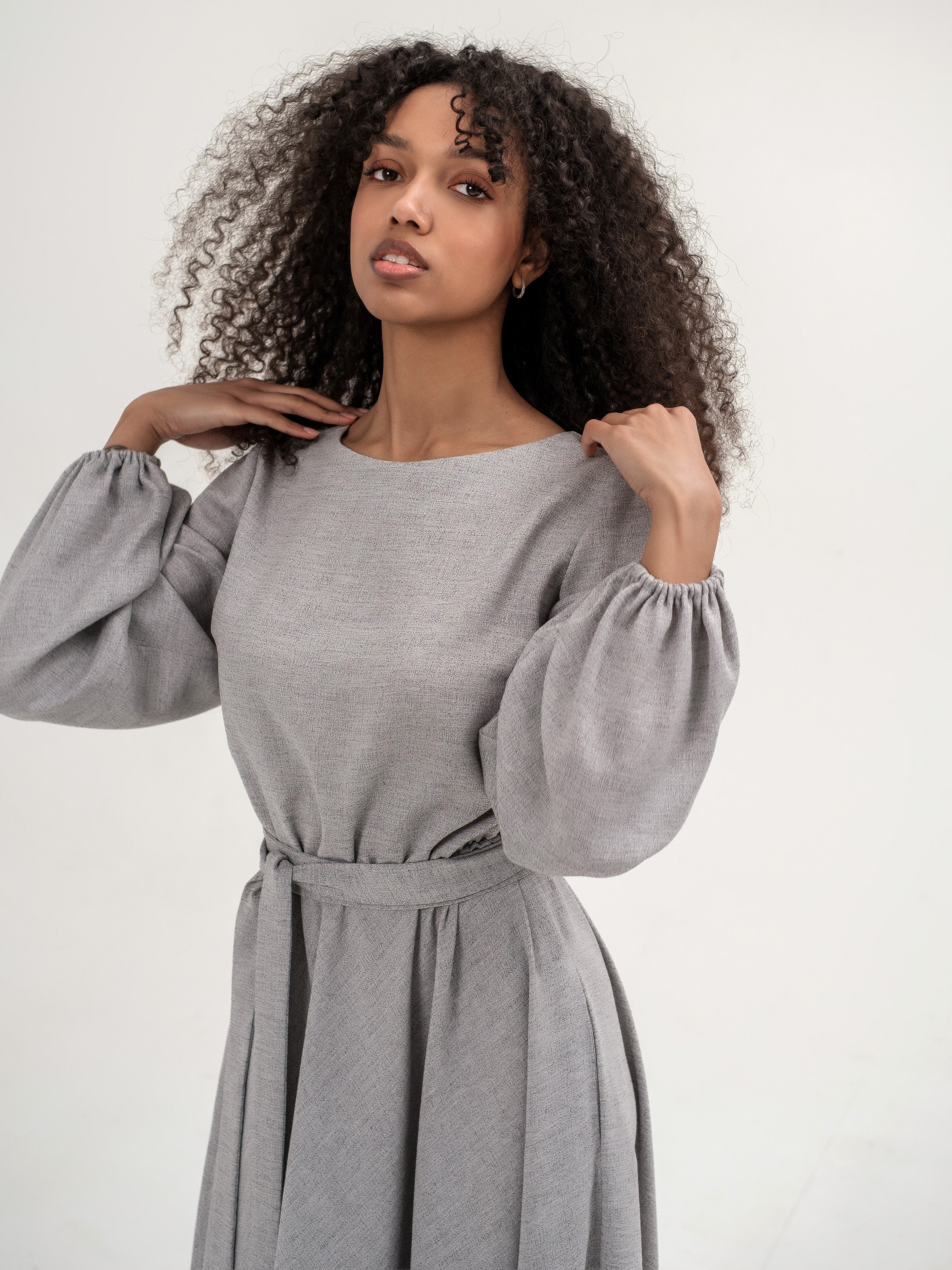 Light grey long sleeve dress deals