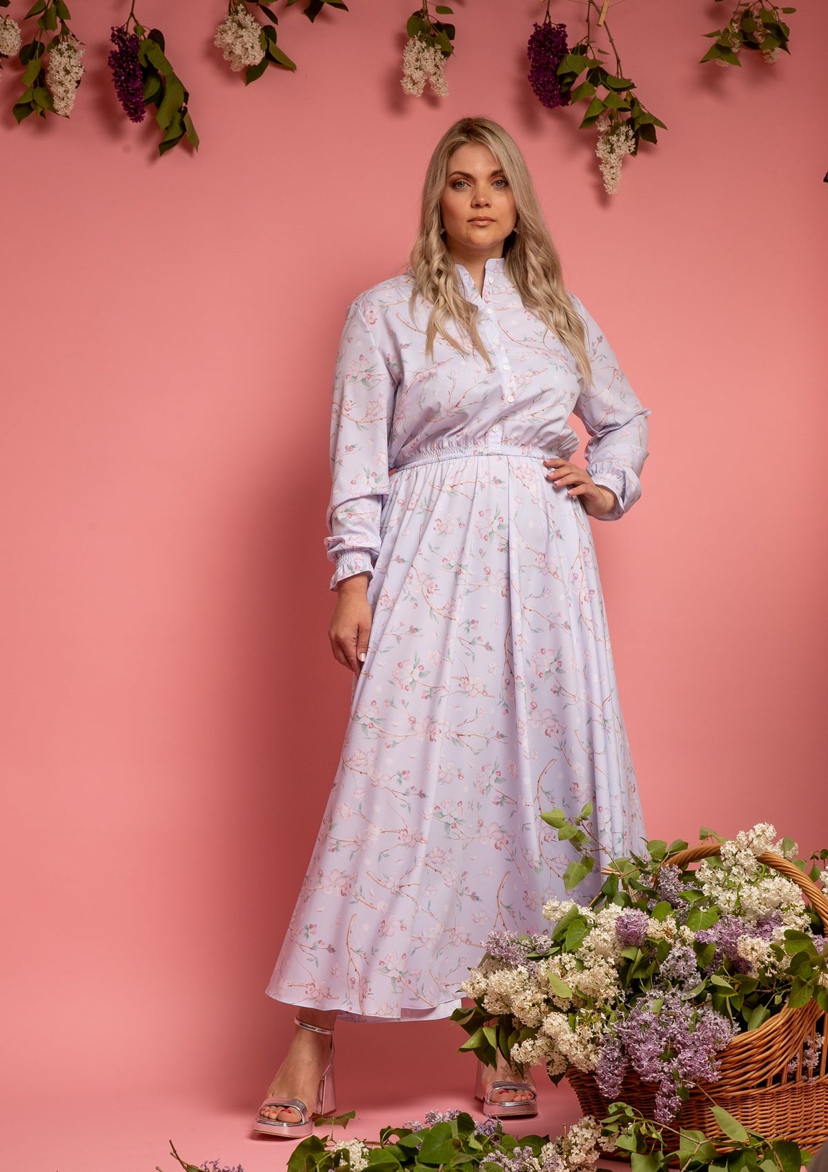 Long dress with our "Apple Blossoms" print