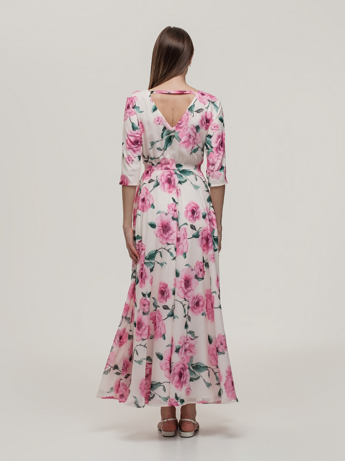 Floral Long Dress with Pink Flowers
