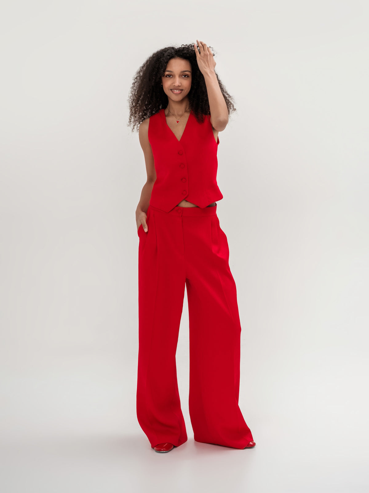 Red oversized jacket vest and trousers/ 3-piece suit