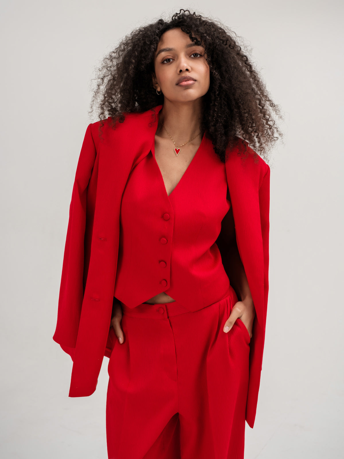 Red oversized jacket vest and trousers/ 3-piece suit