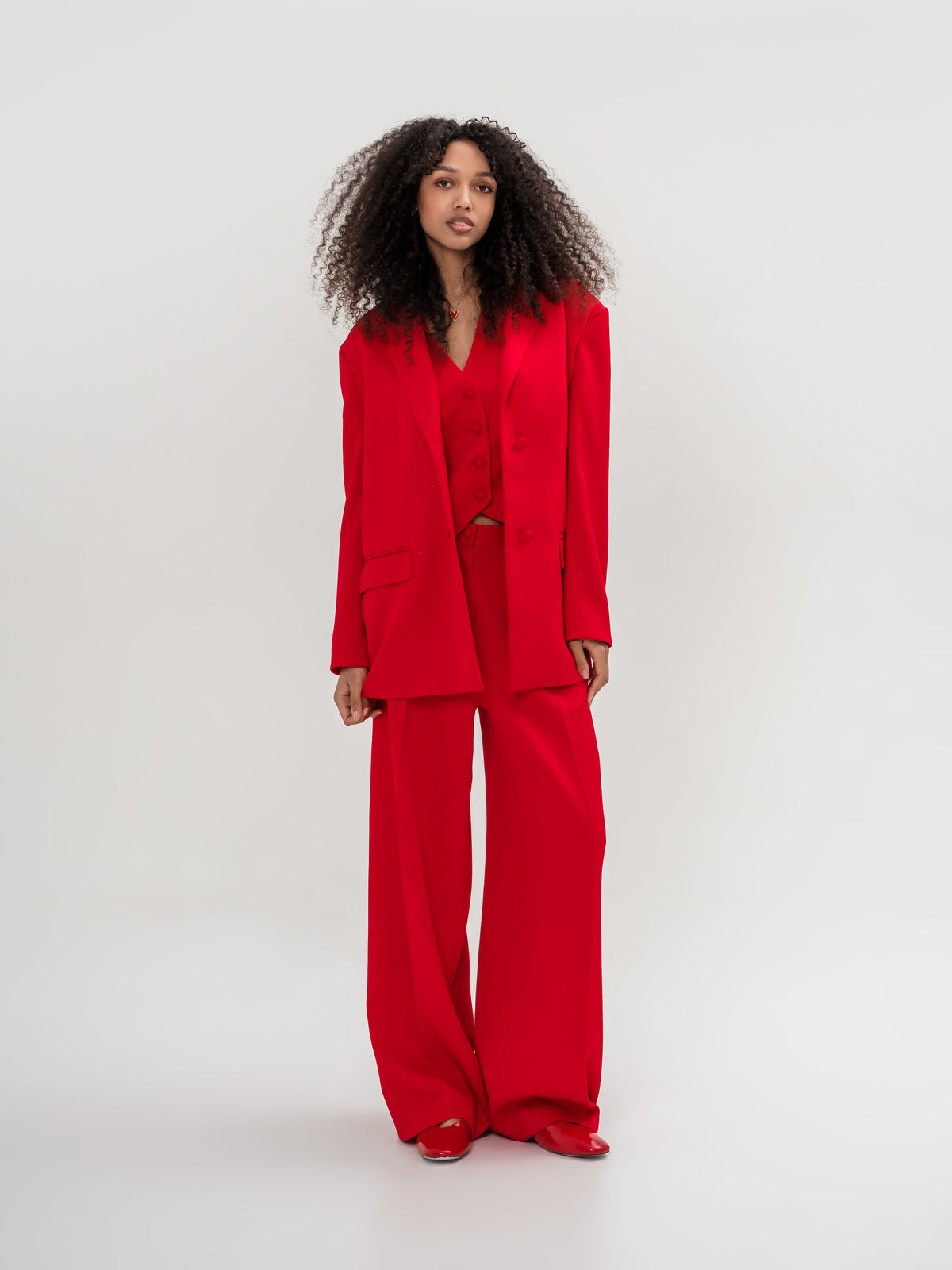 Red oversized jacket vest and trousers/ 3-piece suit