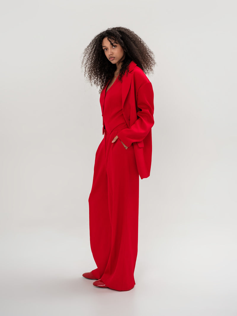 Red oversized jacket vest and trousers/ 3-piece suit