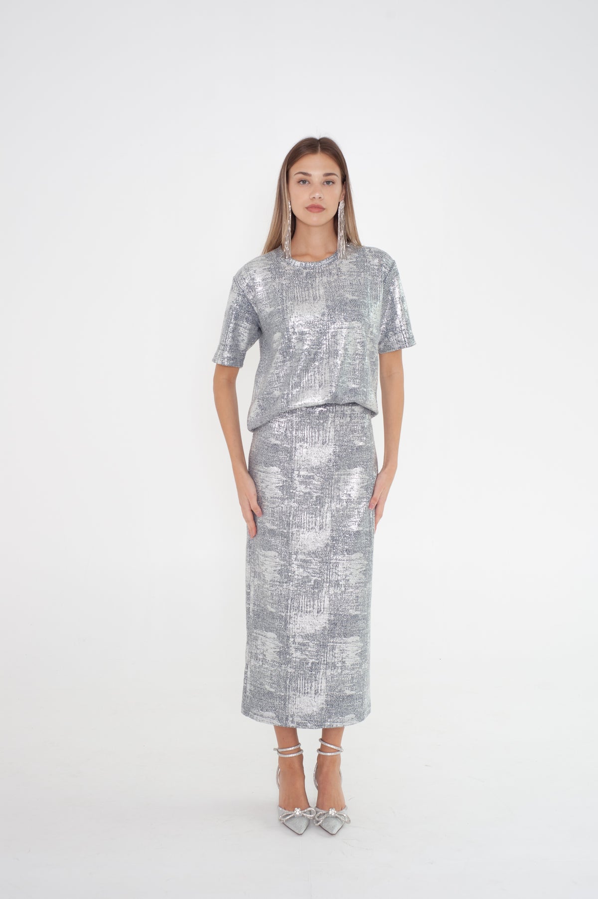 Silver midi skirt