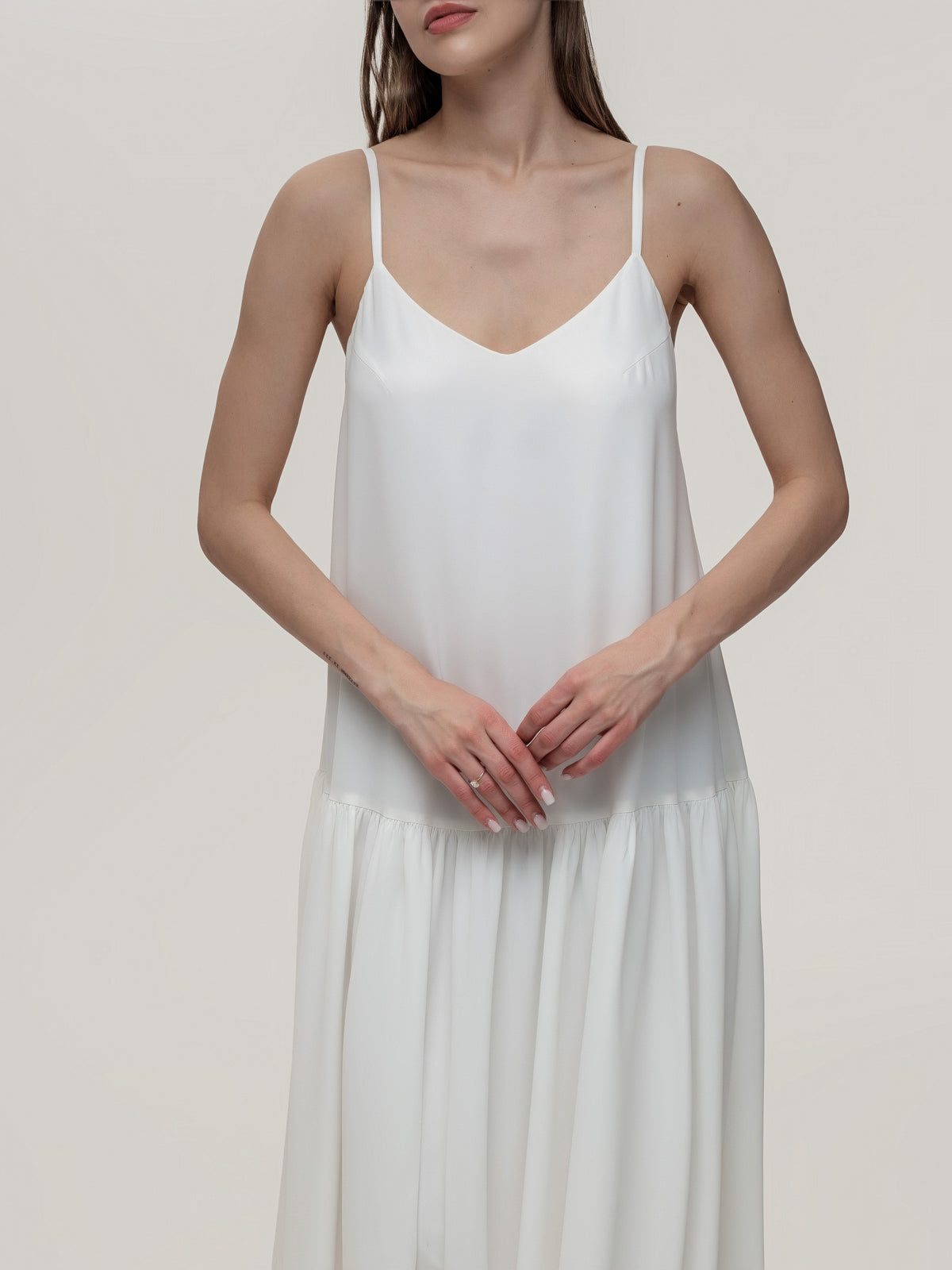 White long dress with wide skirt