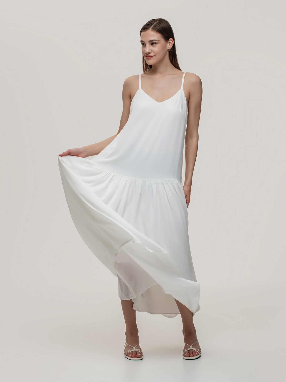 White long dress with wide skirt