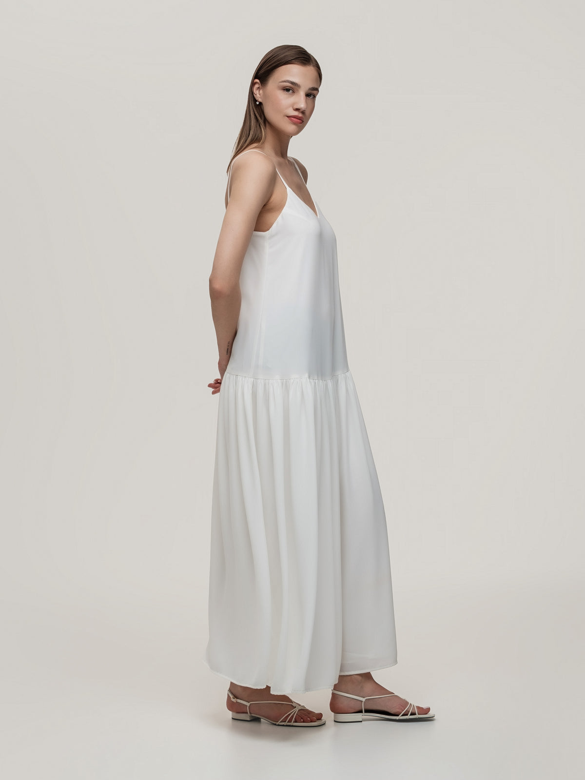 White long dress with wide skirt