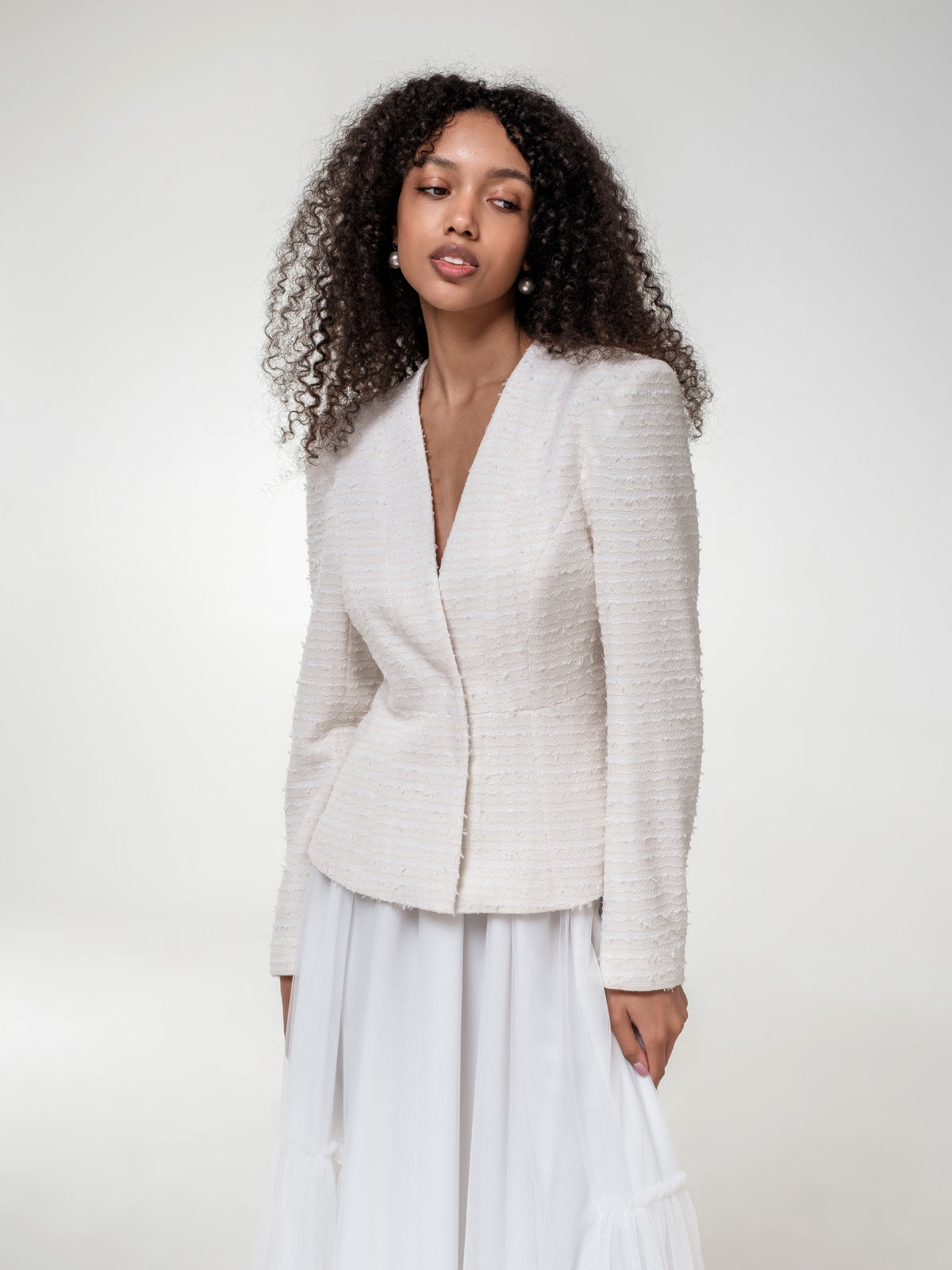 White fitted blazer long