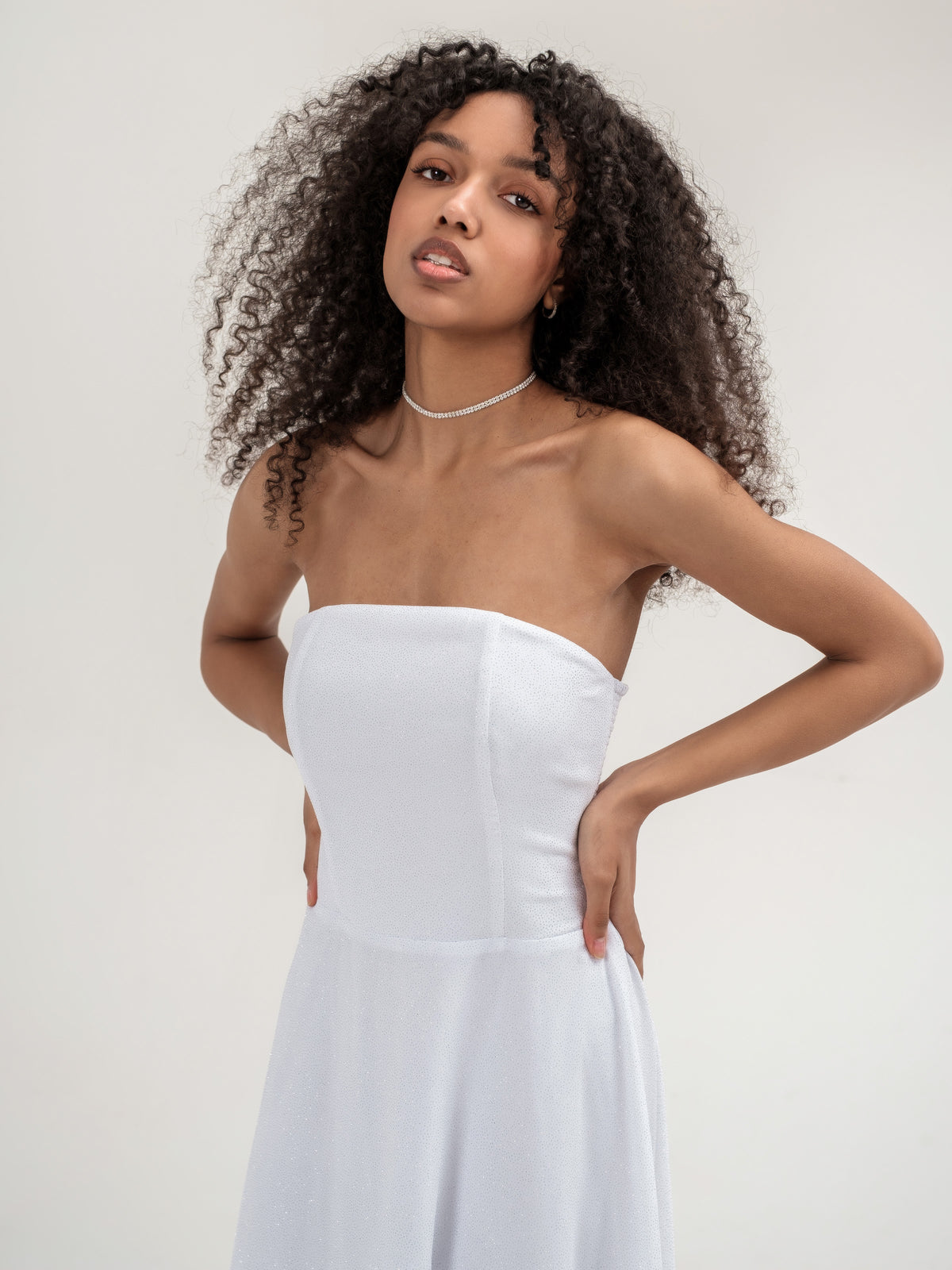 White short corset dress with glitter