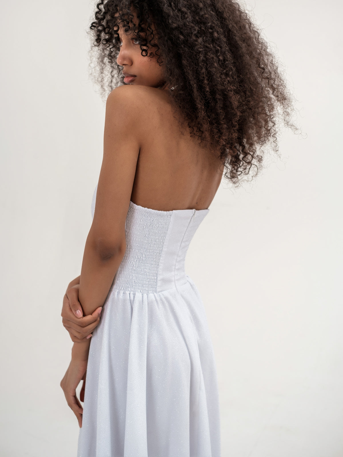 White short corset dress with glitter