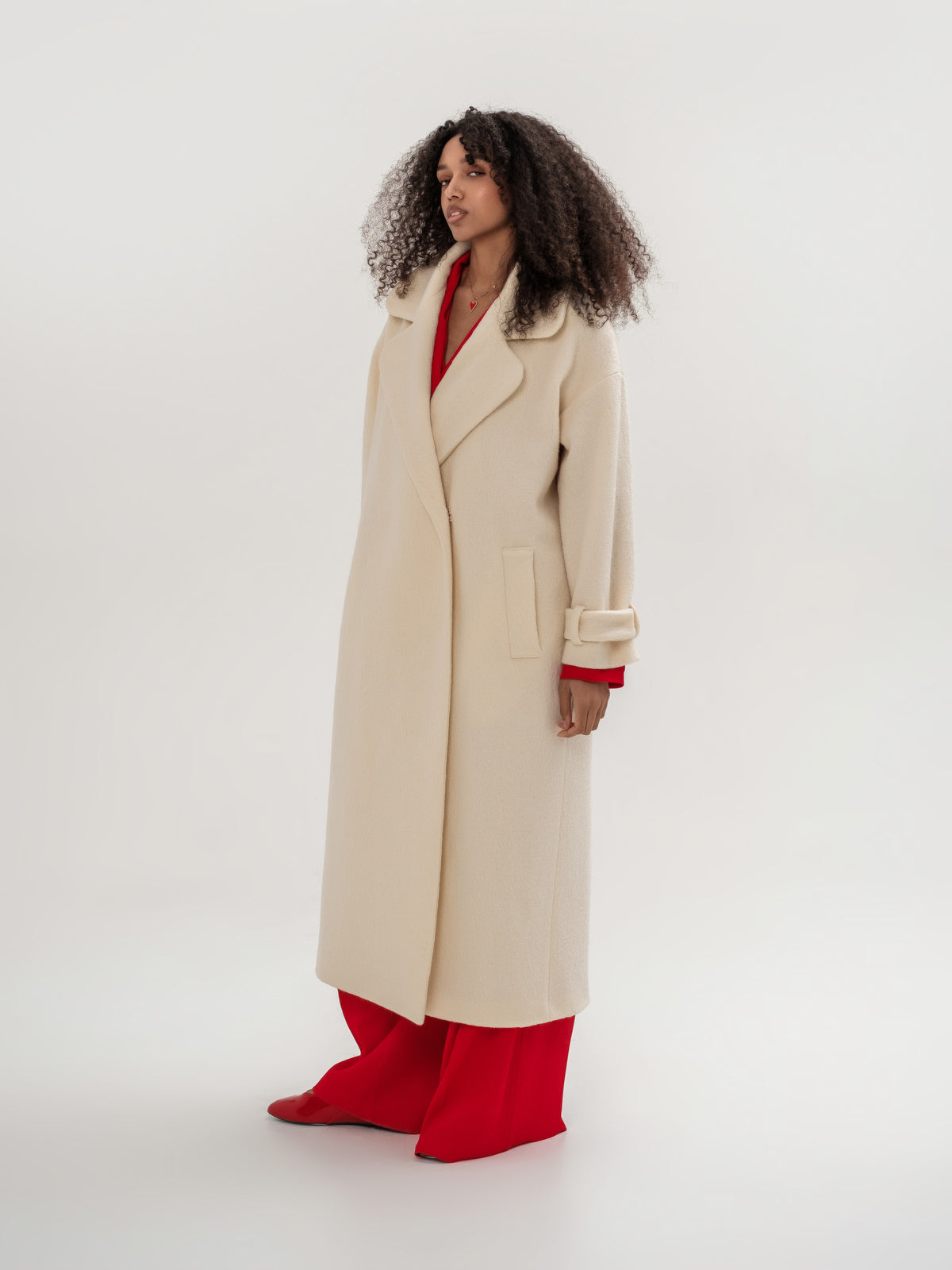 White oversize wool coat