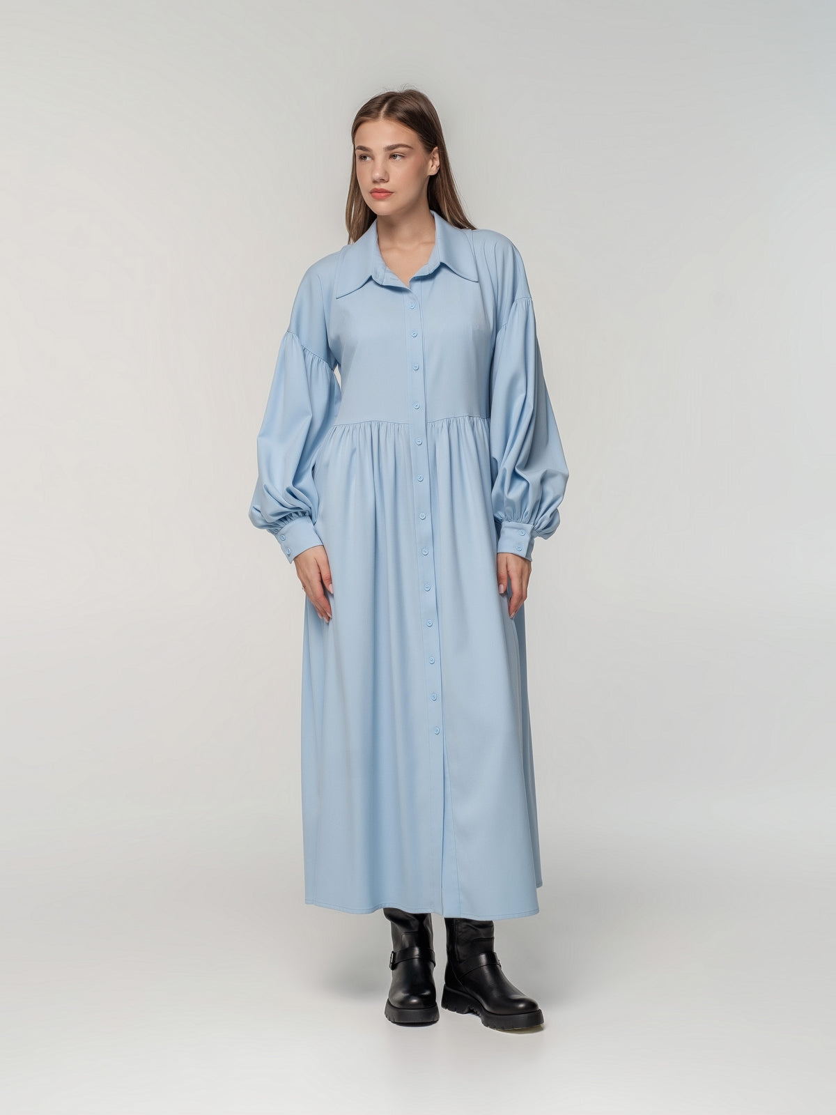 Baby blue Shirt-Dress with long sleeves