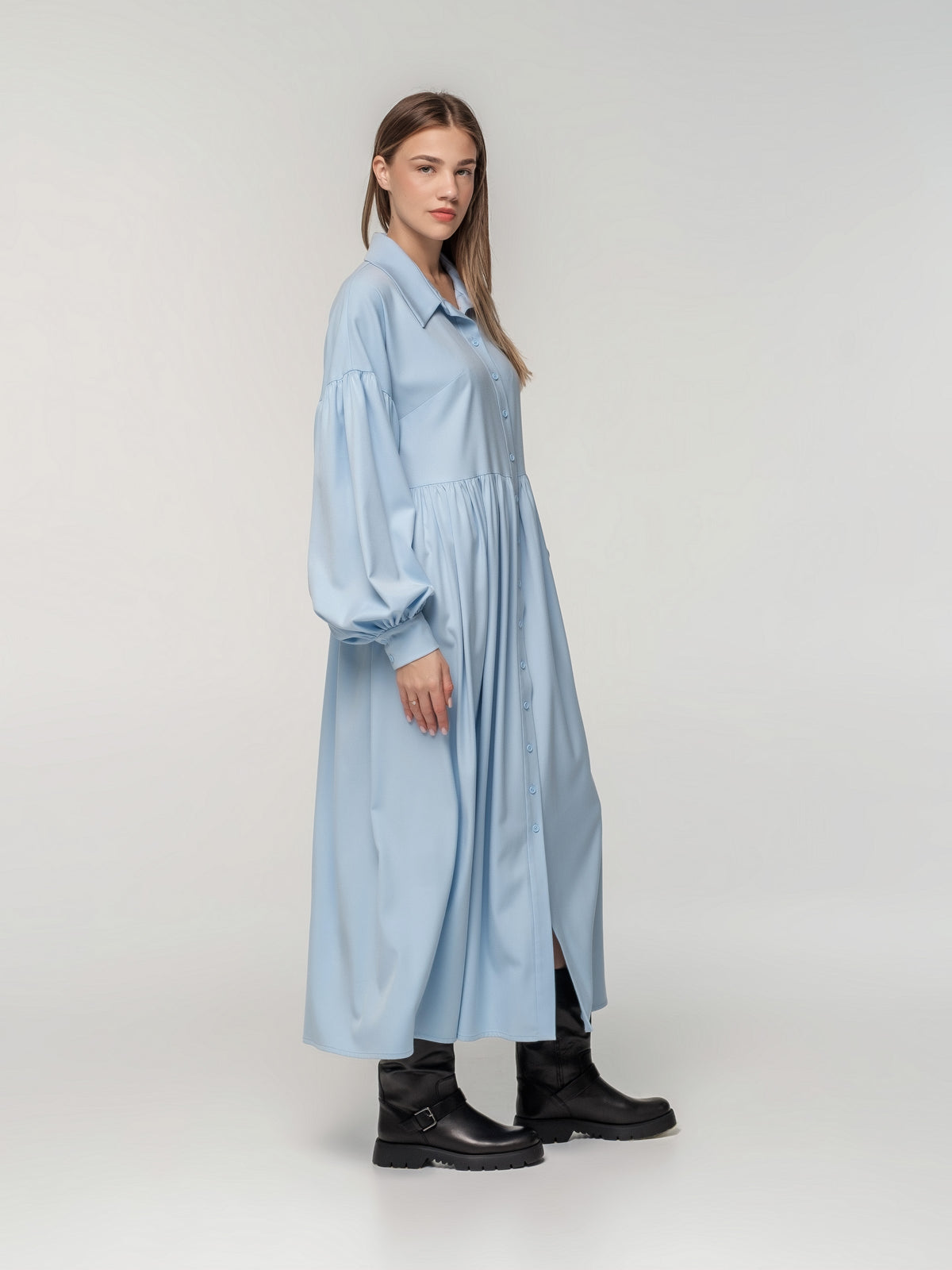Baby blue Shirt-Dress with long sleeves