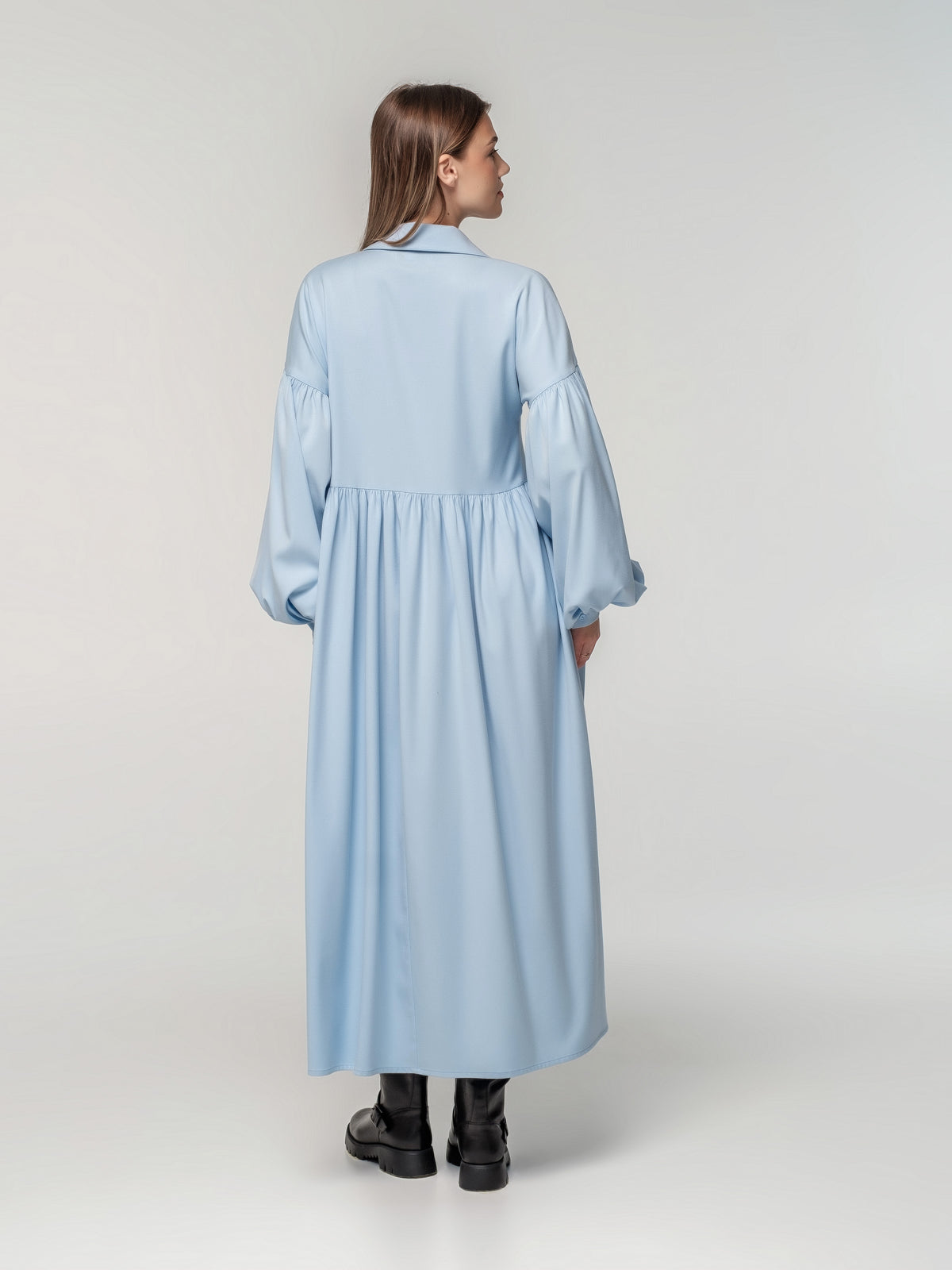 Baby blue Shirt-Dress with long sleeves