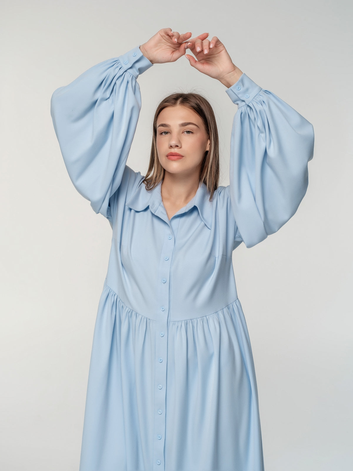 Baby blue Shirt-Dress with long sleeves