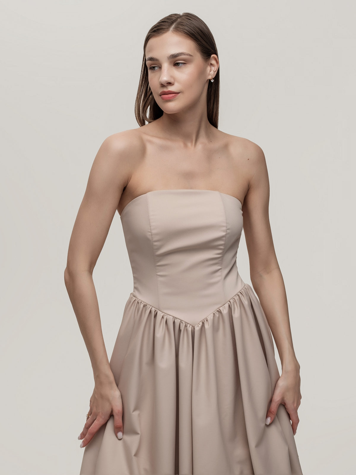 Beige Corset Dress with Short Balloon Skirt