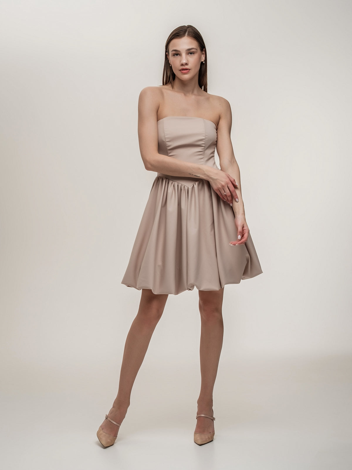 Beige Corset Dress with Short Balloon Skirt