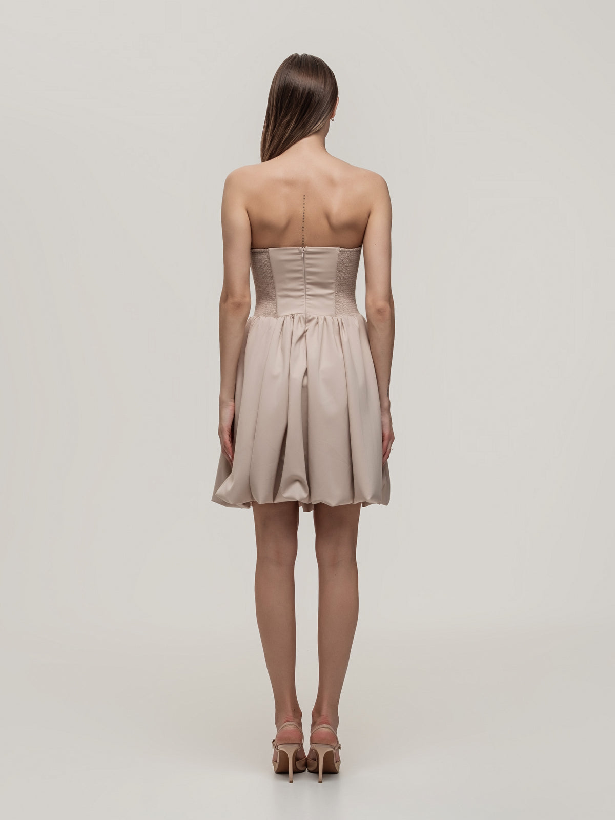 Beige Corset Dress with Short Balloon Skirt