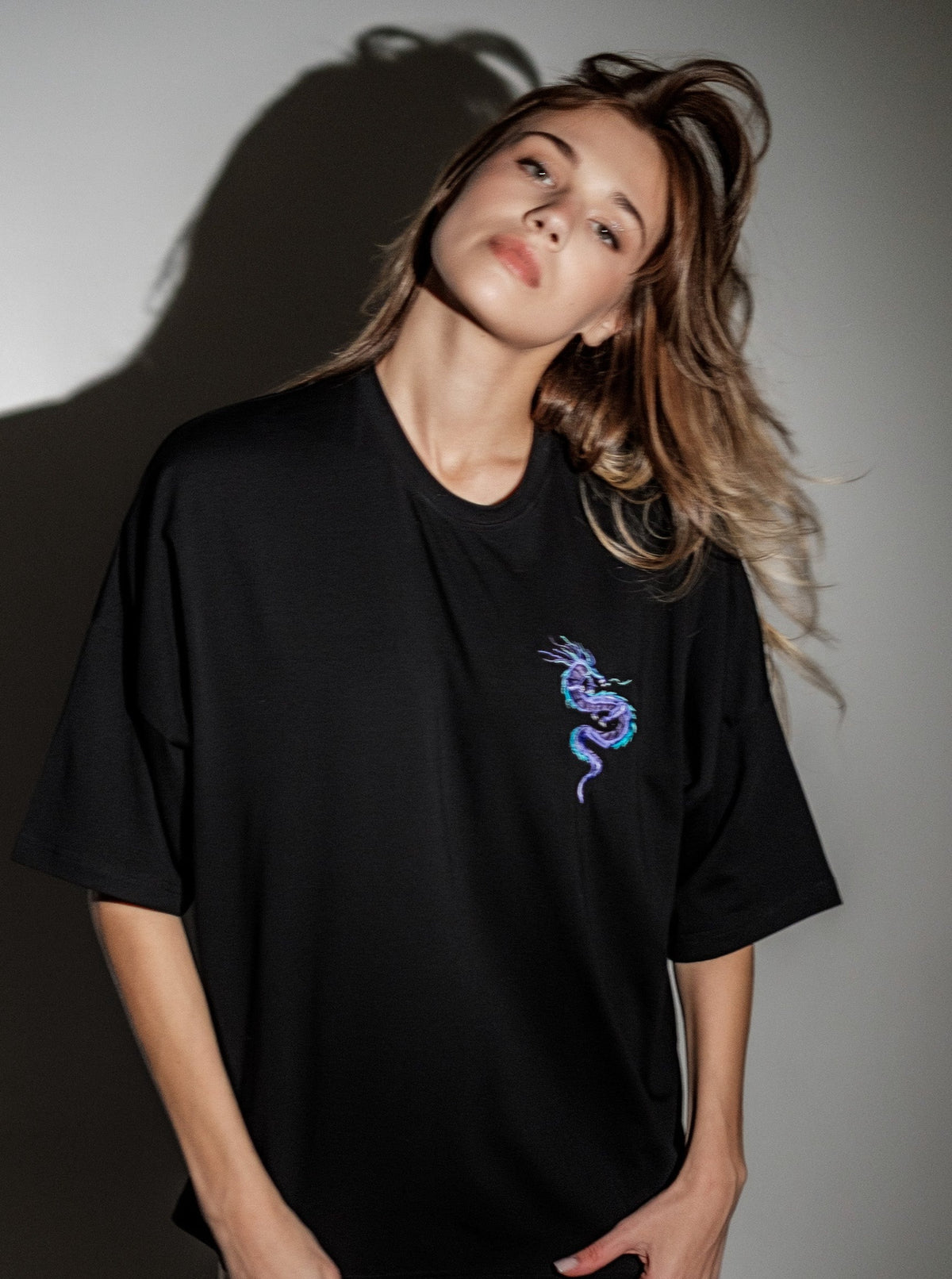 black T-shirt limited edition Dragon embroidery 