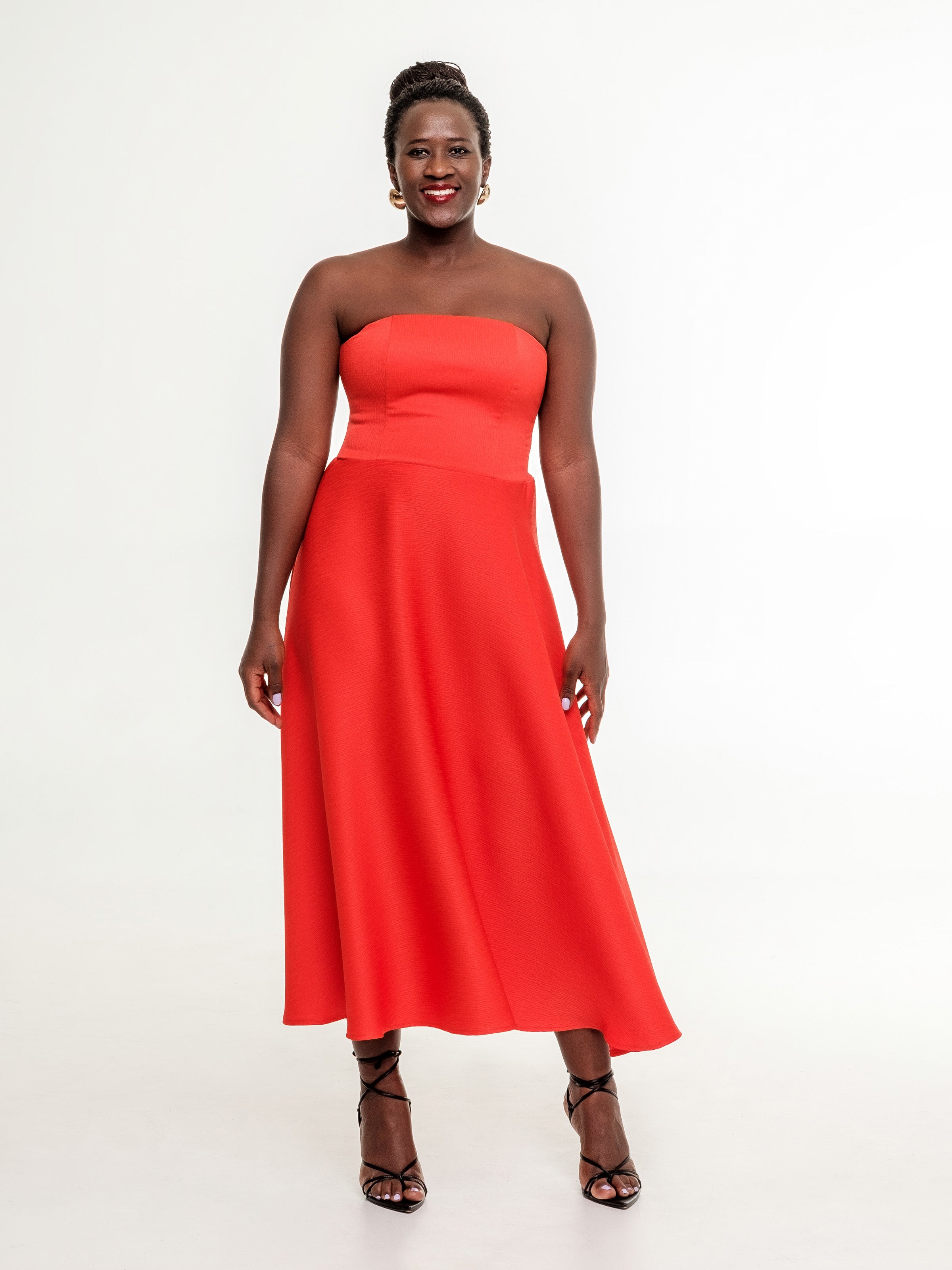 Bright red midi dress top